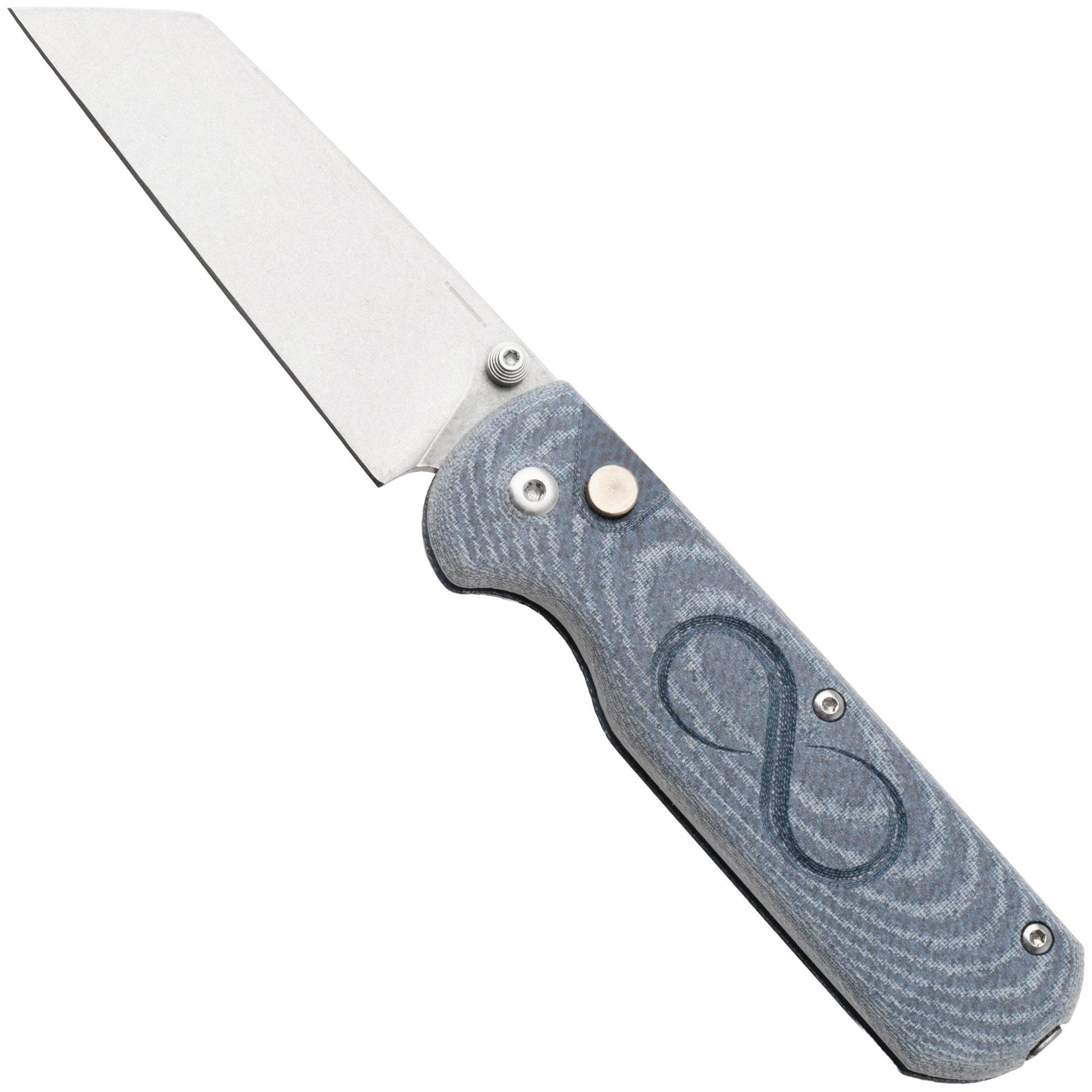 Straightline Rox RX-DC, Stonewashed M390, Denim Canvas Micarta pocket knife, Rossella Visintin & Igor Bortolussi design