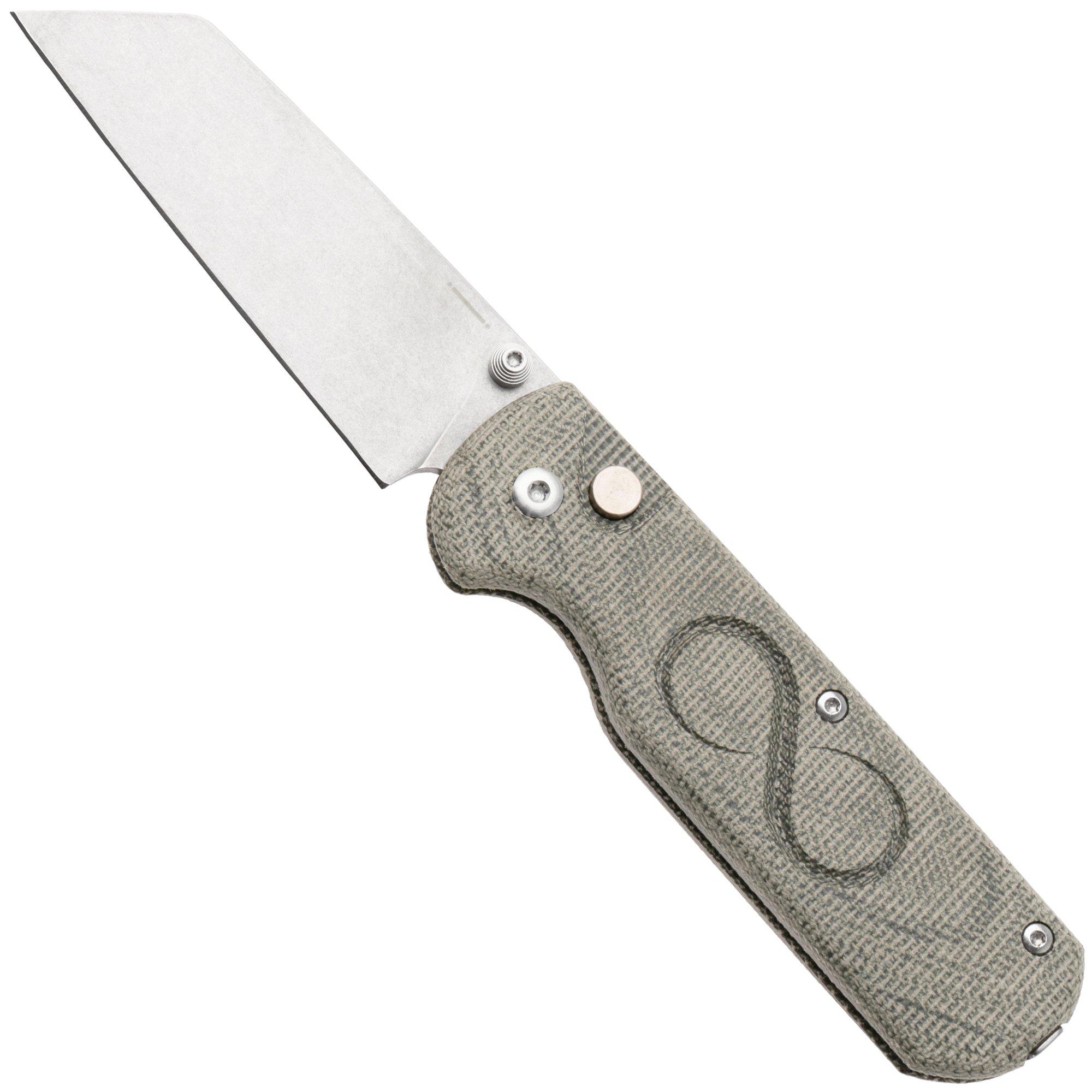 Straightline Rox RX-GC, Stonewashed M390, Green Canvas Micarta, couteau de poche, Rossella Visintin & Igor Bortolussi design