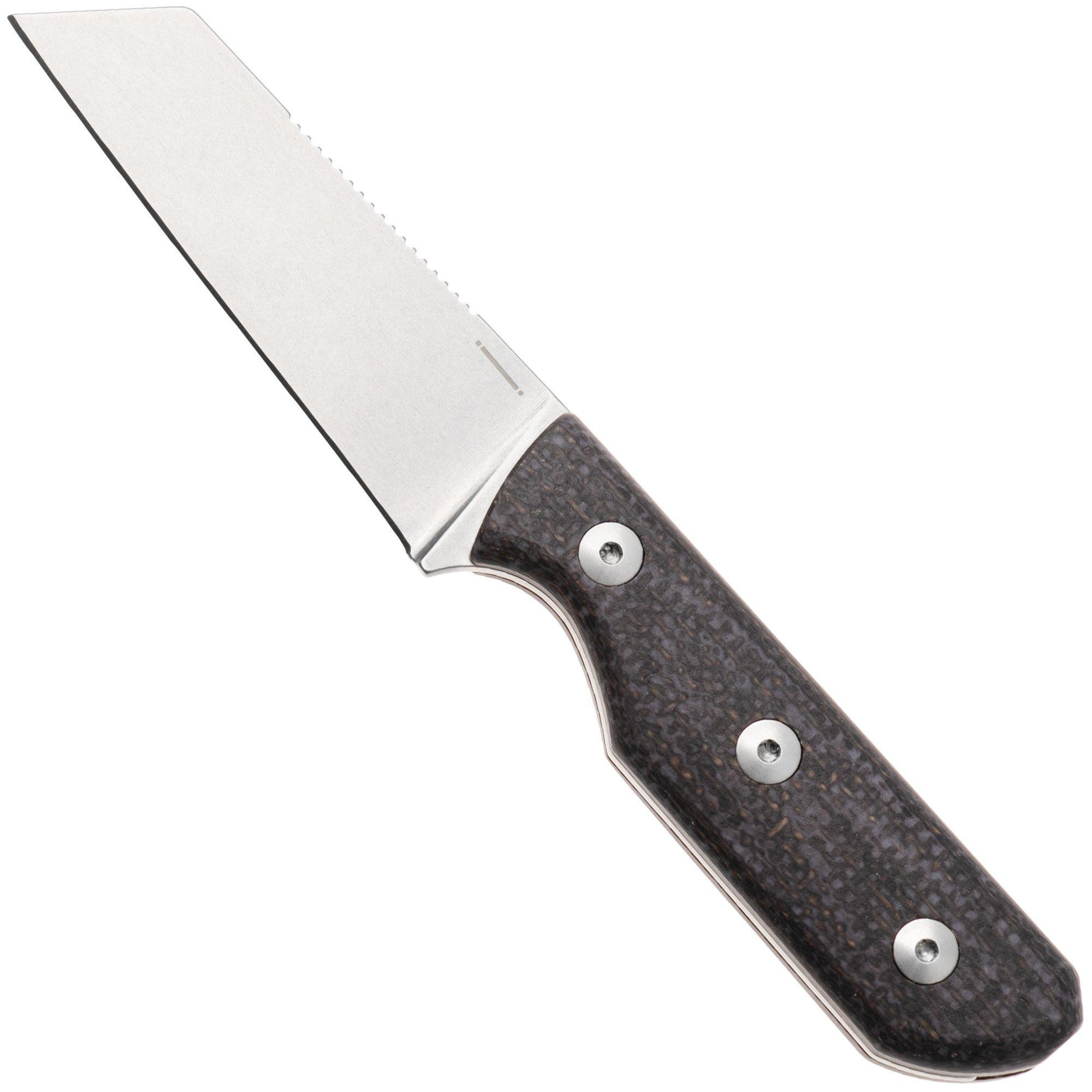 StraightLine Scorer SC-BB Stonewashed MagnaCut, Brown Burlap Micarta, vaststaand mes
