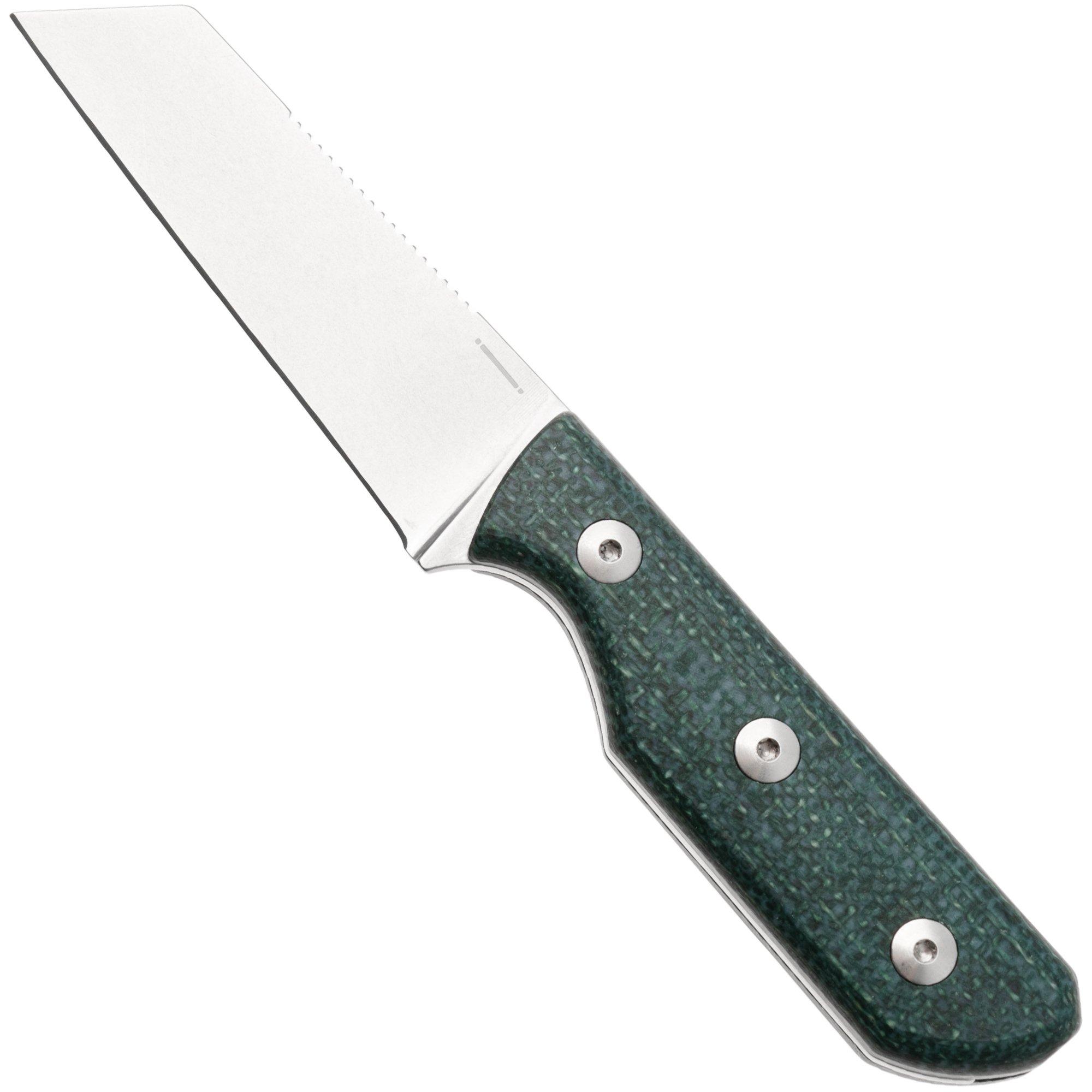 StraightLine Scorer SC-GB Stonewashed MagnaCut, Green Burlap Micarta, vaststaand mes