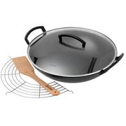 Spring sartén wok hierro fundido con tapa de vidrio, 35 cm