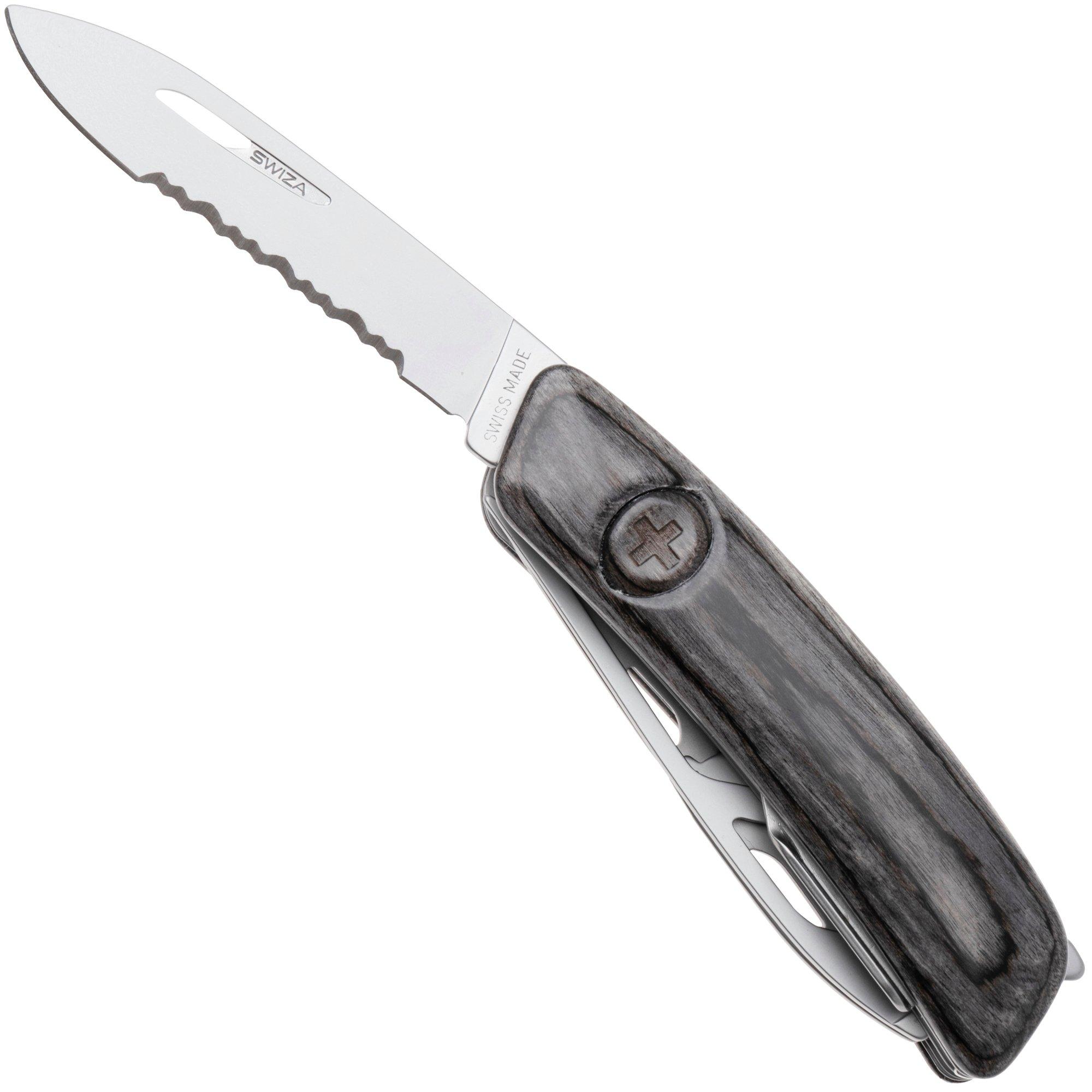 Swiza CH05T R AM, KCR.0056.6510, Laminate Black, Zwitsers zakmes, partly serrated, 7 tools