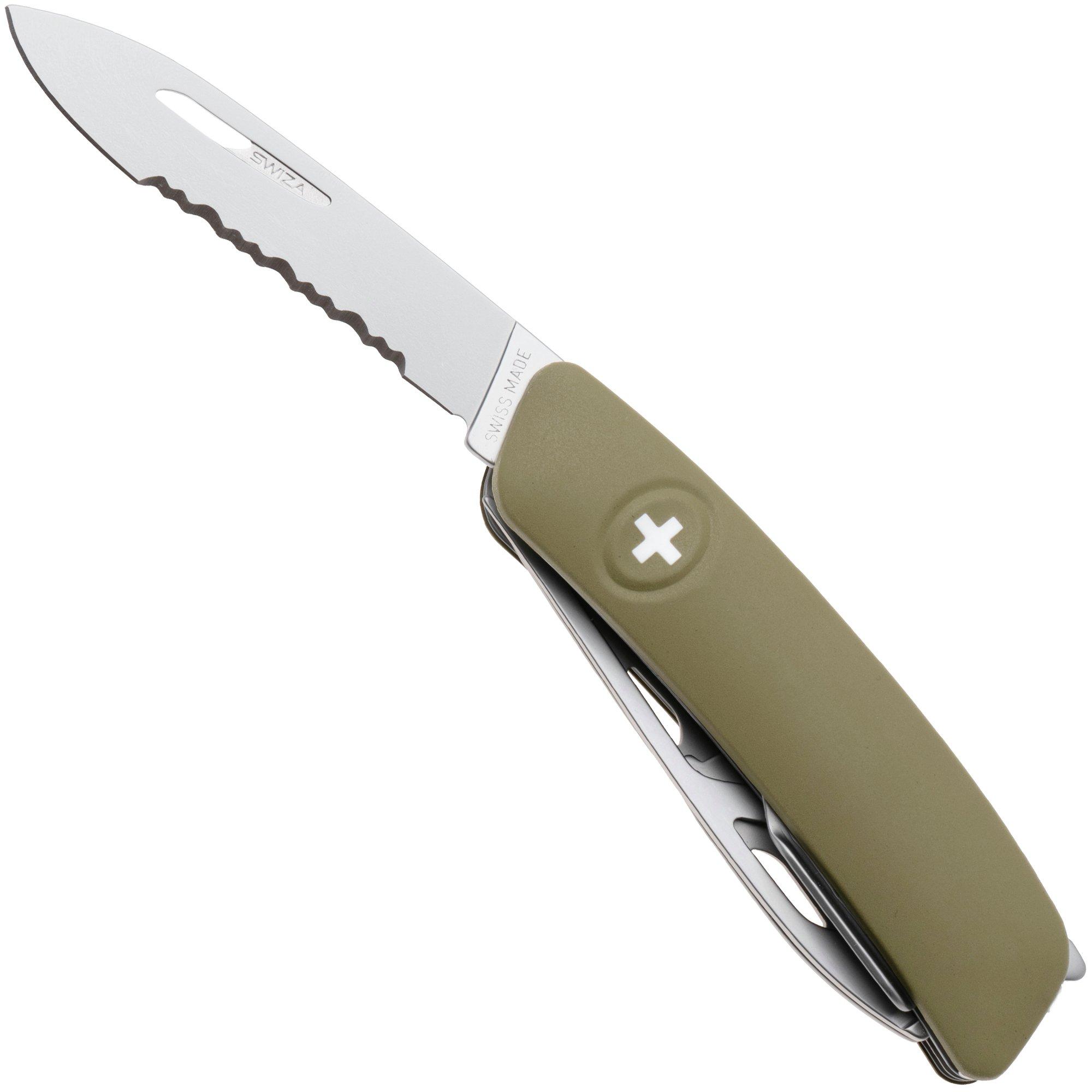 Swiza CH05T R AM, KCR.0056.1050, Olive Green, Zwitsers zakmes, partly serrated, 7 tools