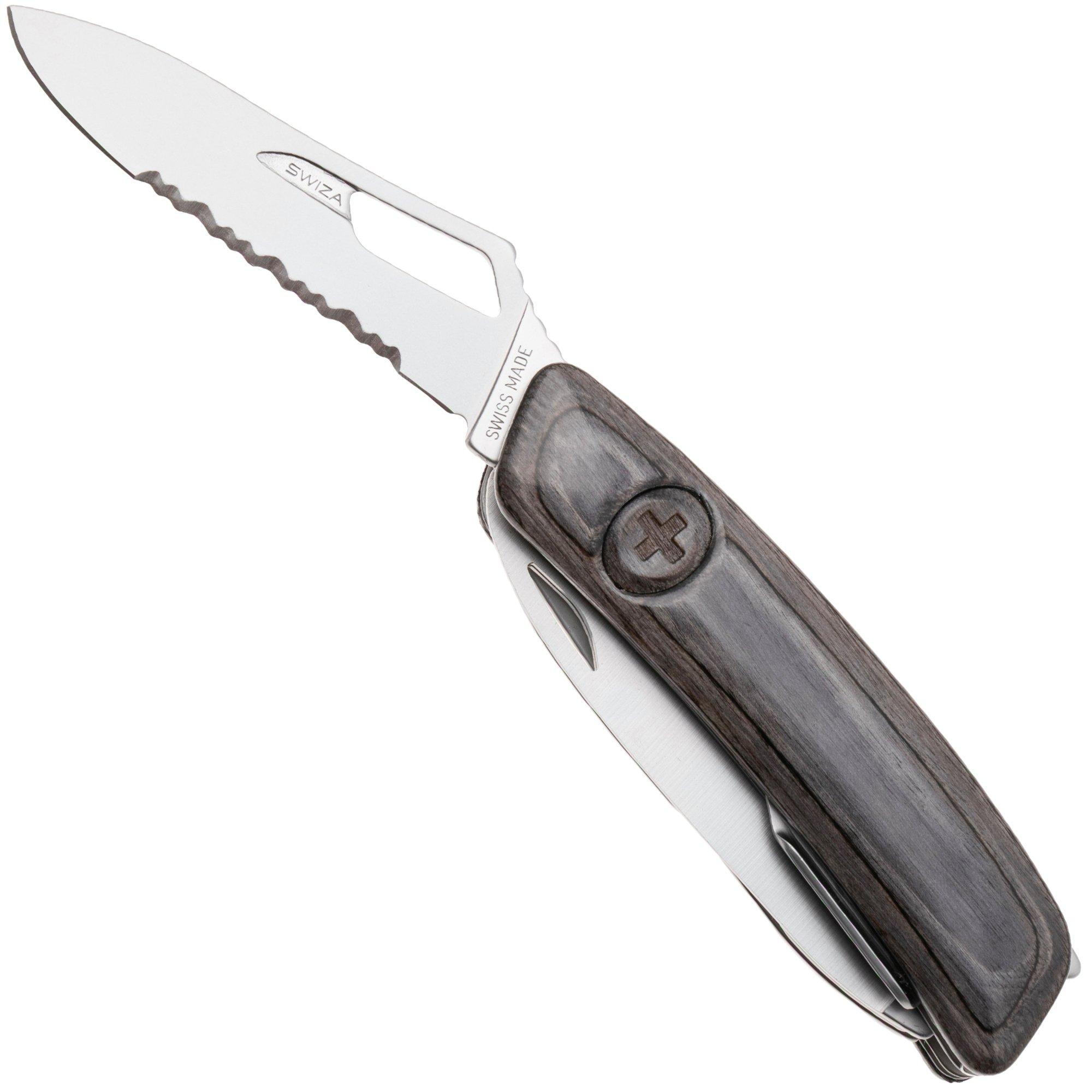 Swiza SH09 TR AM, KST.0136.6510, Laminate Black, Swiss pocket knife, partially serrated, 9 tools