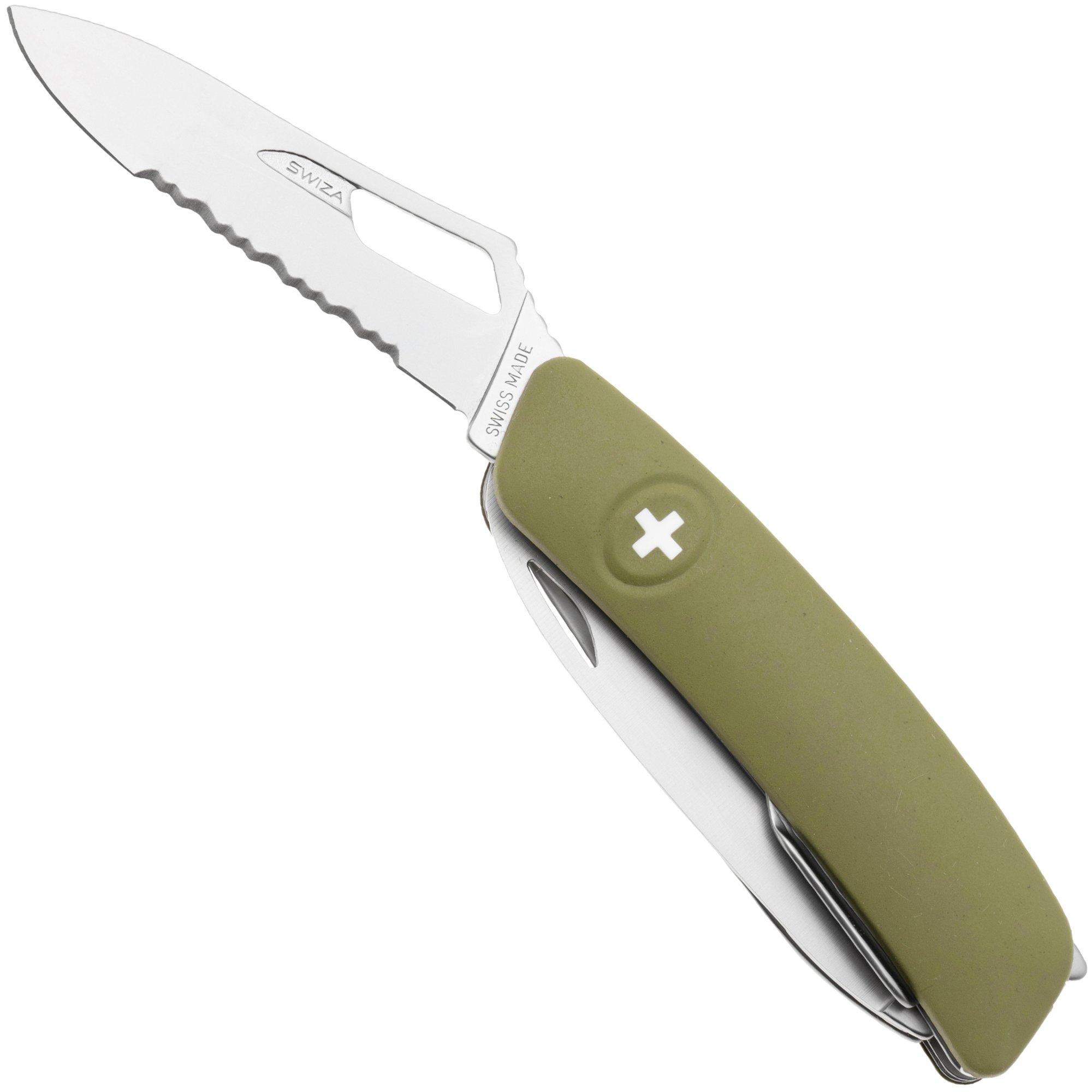 Swiza SH09 TR AM, KST.0136.1050, Olive, Swiss pocket knife, partially serrated, 9 tools