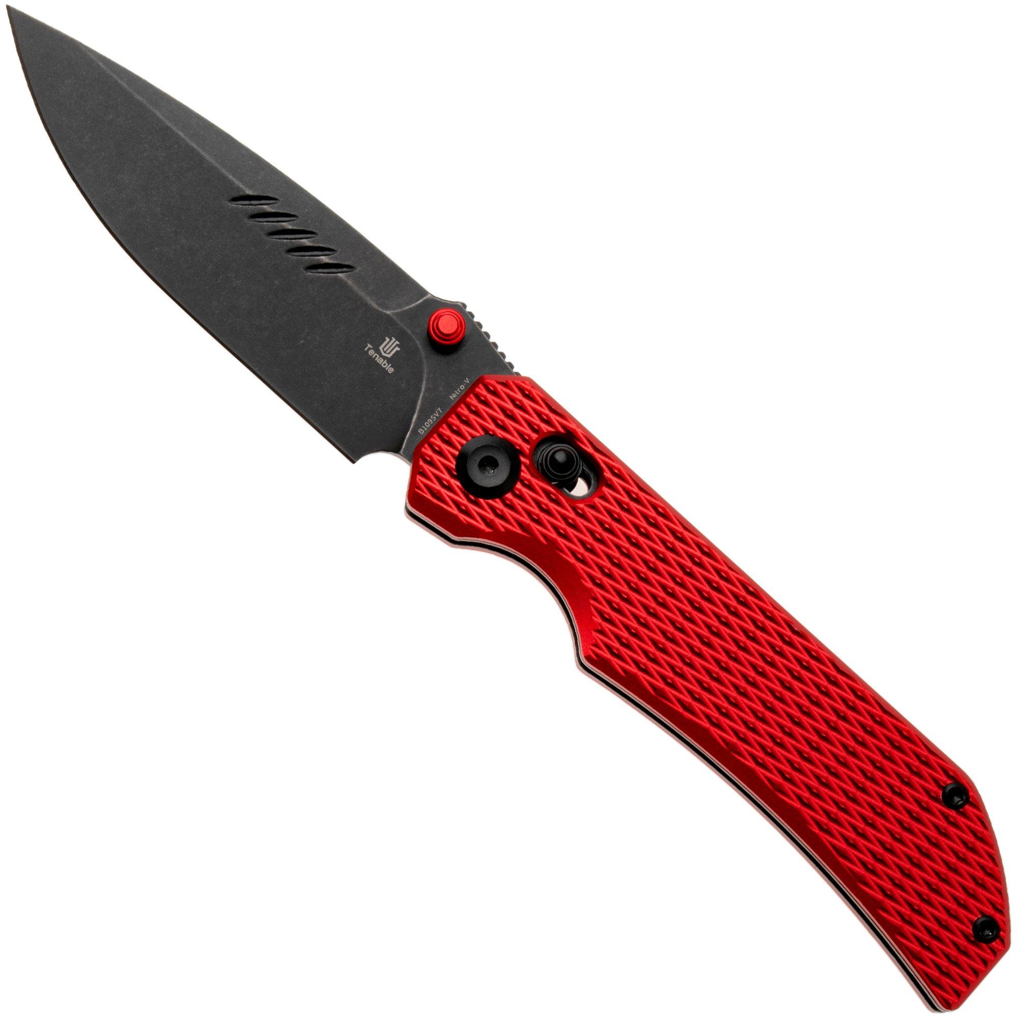 Tenable Knives Eaglestrike B1095V7 Blackwashed Nitro-V, Red Anodized Aluminium, zakmes, James Lowe design