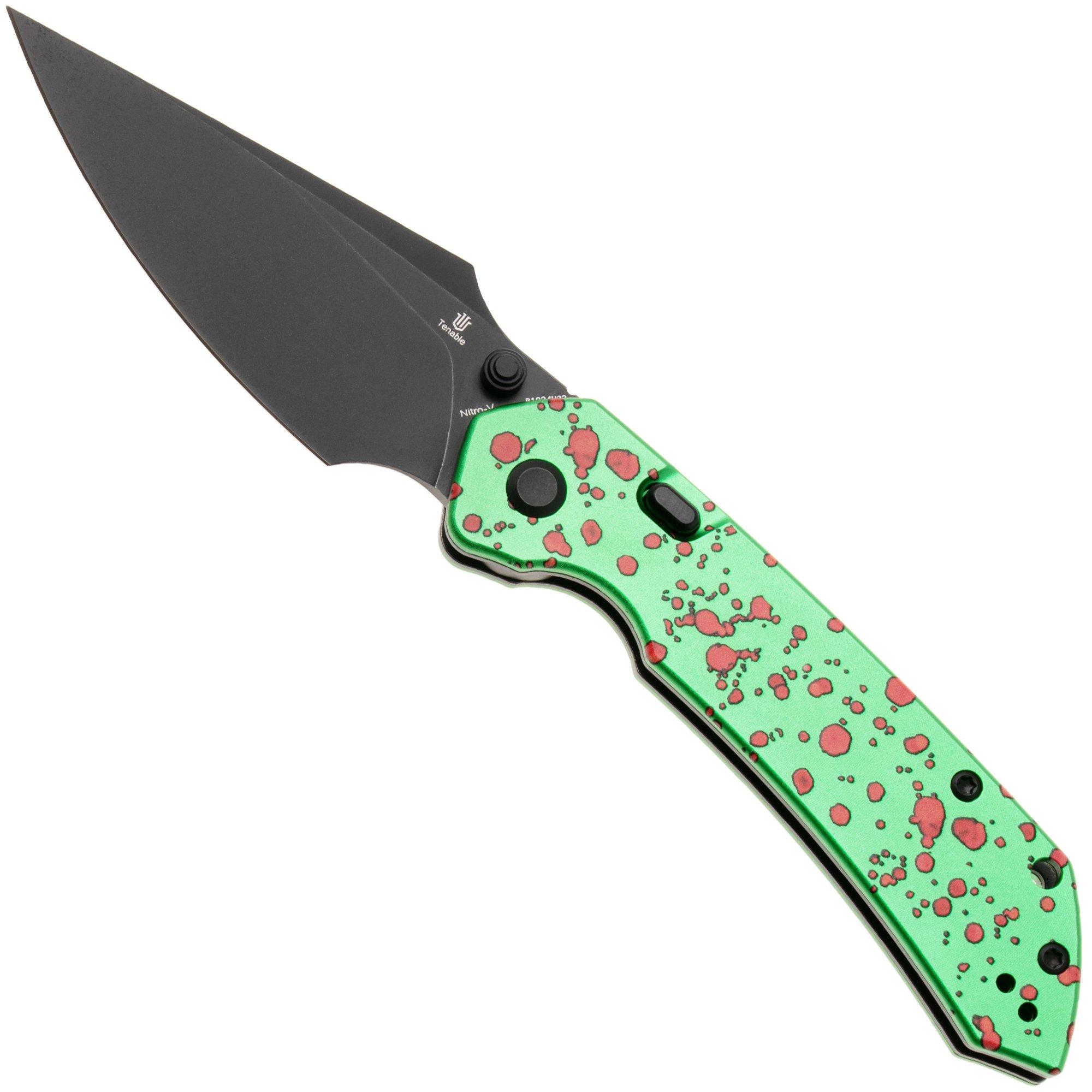 Tenable Knives Fenrir B1034H22 Blackwashed Nitro-V, Green Aluminium Zombie Blood, zakmes