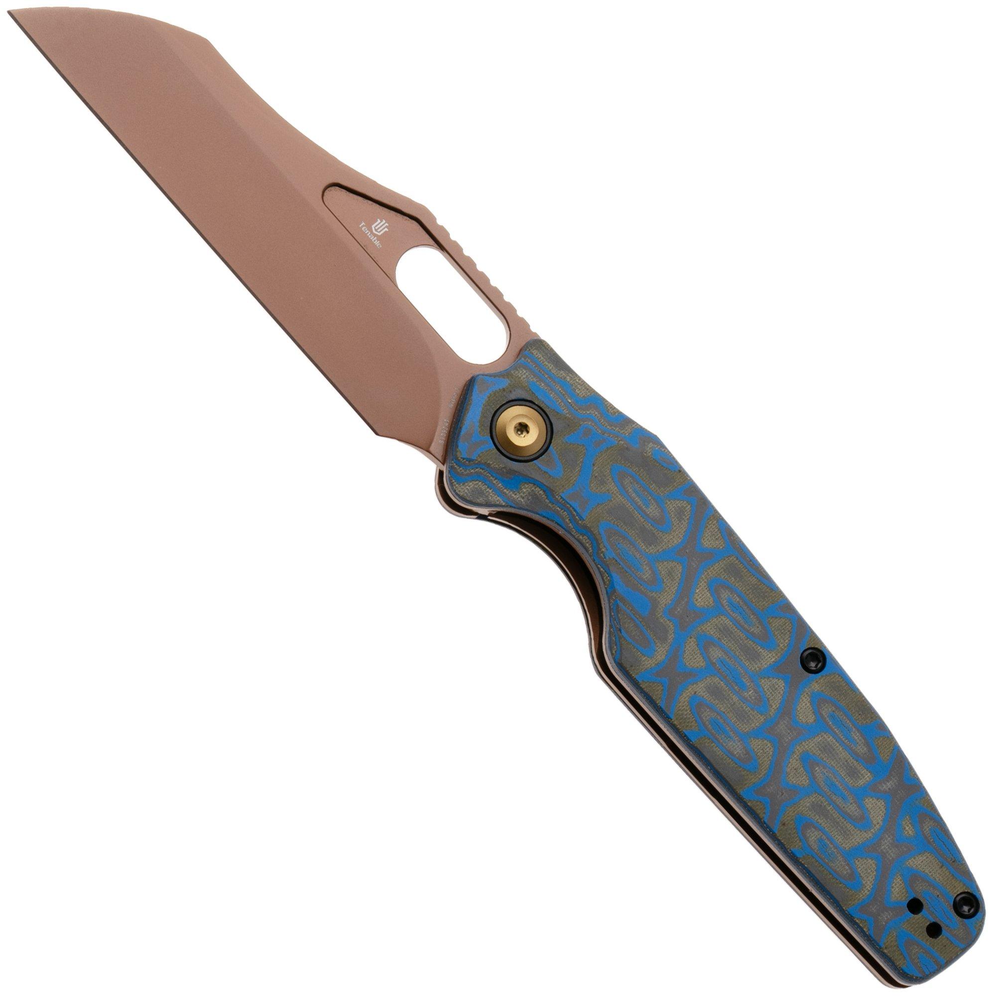 Tenable Knives Tuckamore B1052A3 Rose Gold Nitro-V, Blue Yellow Vortex Micarta, zakmes, Jonathan Styles design