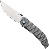 Afbeelding voor Tenable Knives Tarkin B1078A1 Stonewashed Nitro-V, Gray Aluminum, Faceted Wave Texture, zakmes, Matthew Christensen design