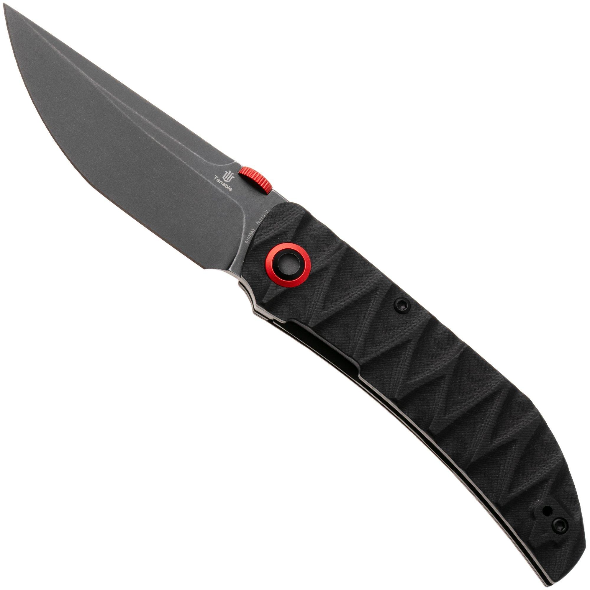 Tenable Knives Tarkin B1078A3 Blackwashed Nitro-V, Black G10, Faceted Wave Texture, zakmes, Matthew Christensen design