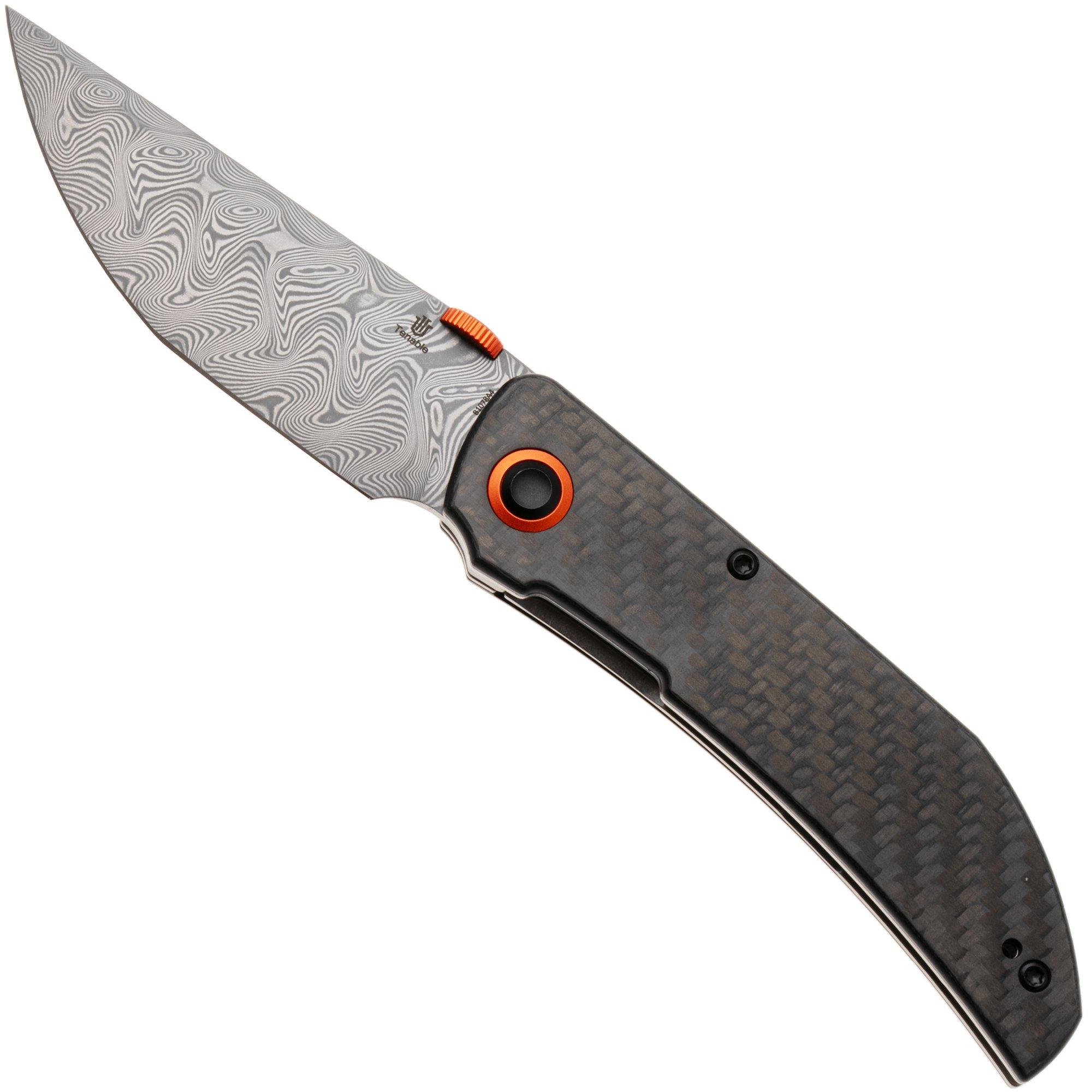 Tenable Knives Tarkin B1078A4 Water Ripple Damascus, Twill Carbon G10, zakmes, Matthew Christensen design