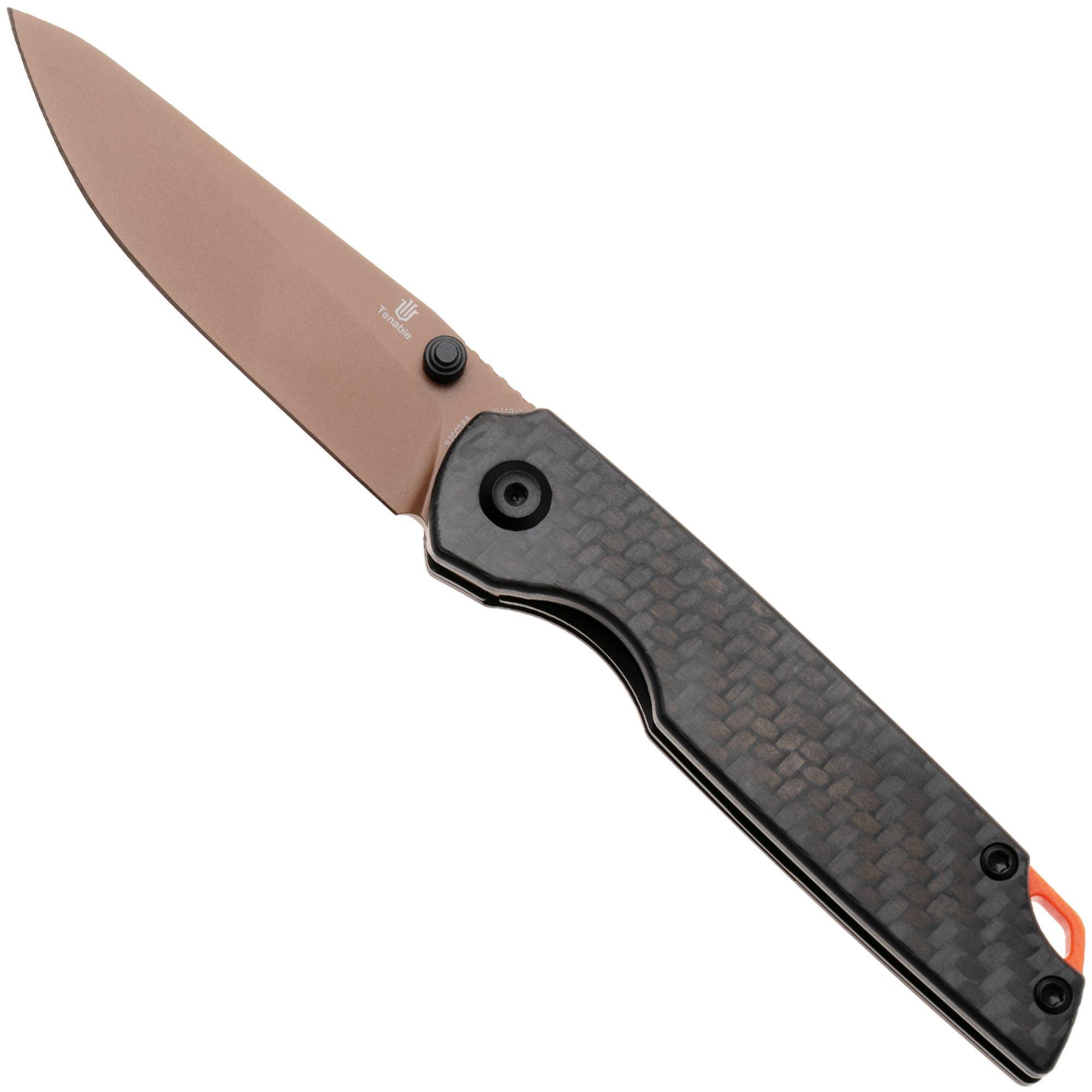 Tenable Knives Mini Warrior B2005A4 Rose Gold Nitro-V, Twill Carbon G10, zakmes, Kim Ning design