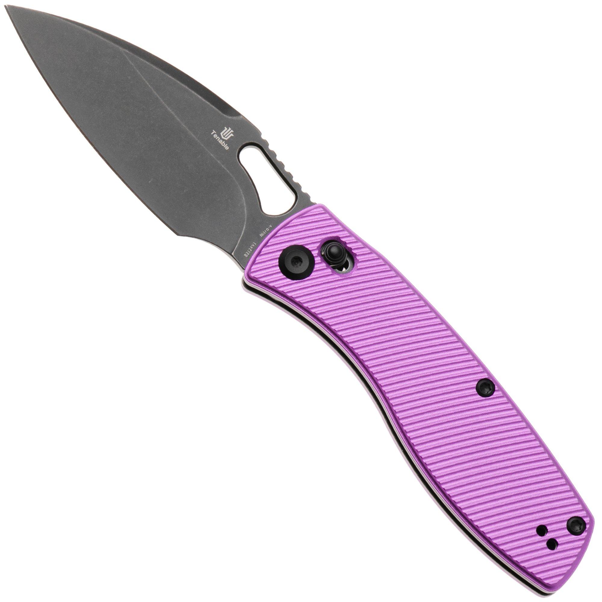 Nóż składany Tenable Knives Heron B2124V1 Blackwashed Nitro-V, Purple Aluminum, projekt Johan Jordaan