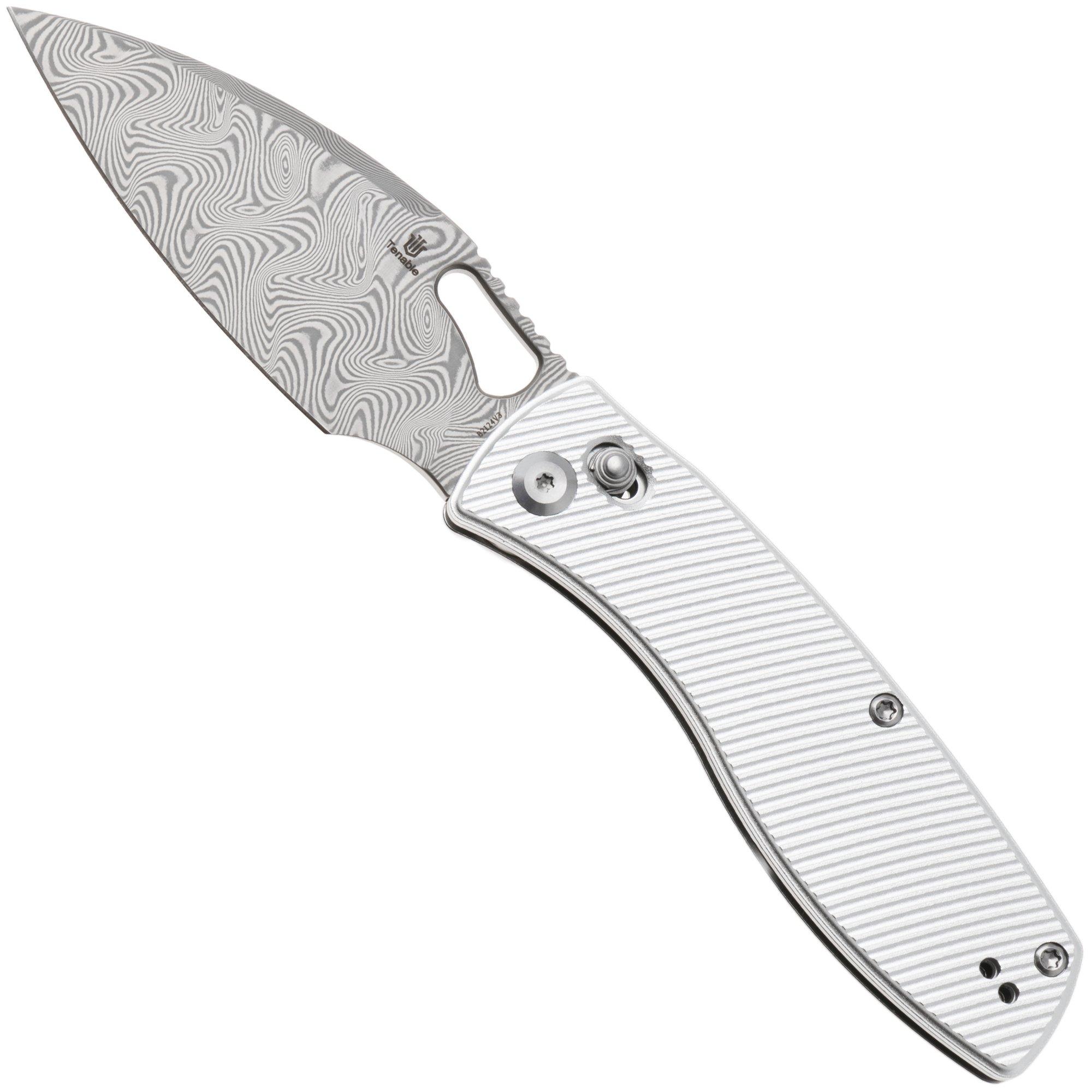 Tenable Knives Heron B2124V3 Acid Etch Damast, Aluminium, zakmes, Johan Jordaan design
