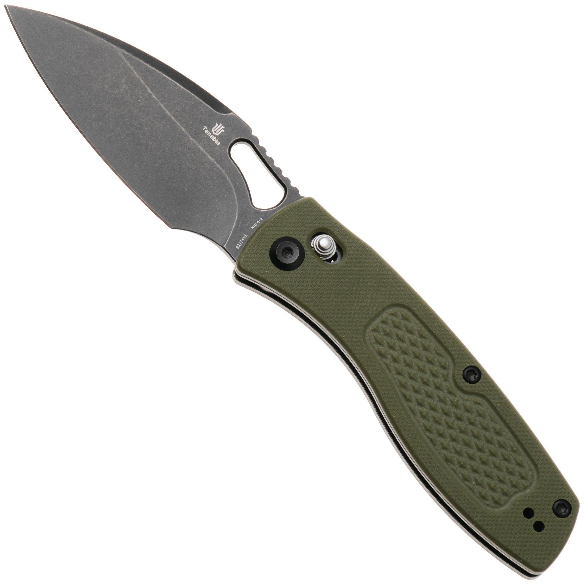 Tenable Knives Heron B2124V5 Blackwashed Nitro-V, Olive Green G10, Taschenmesser, Johan Jordaan Design