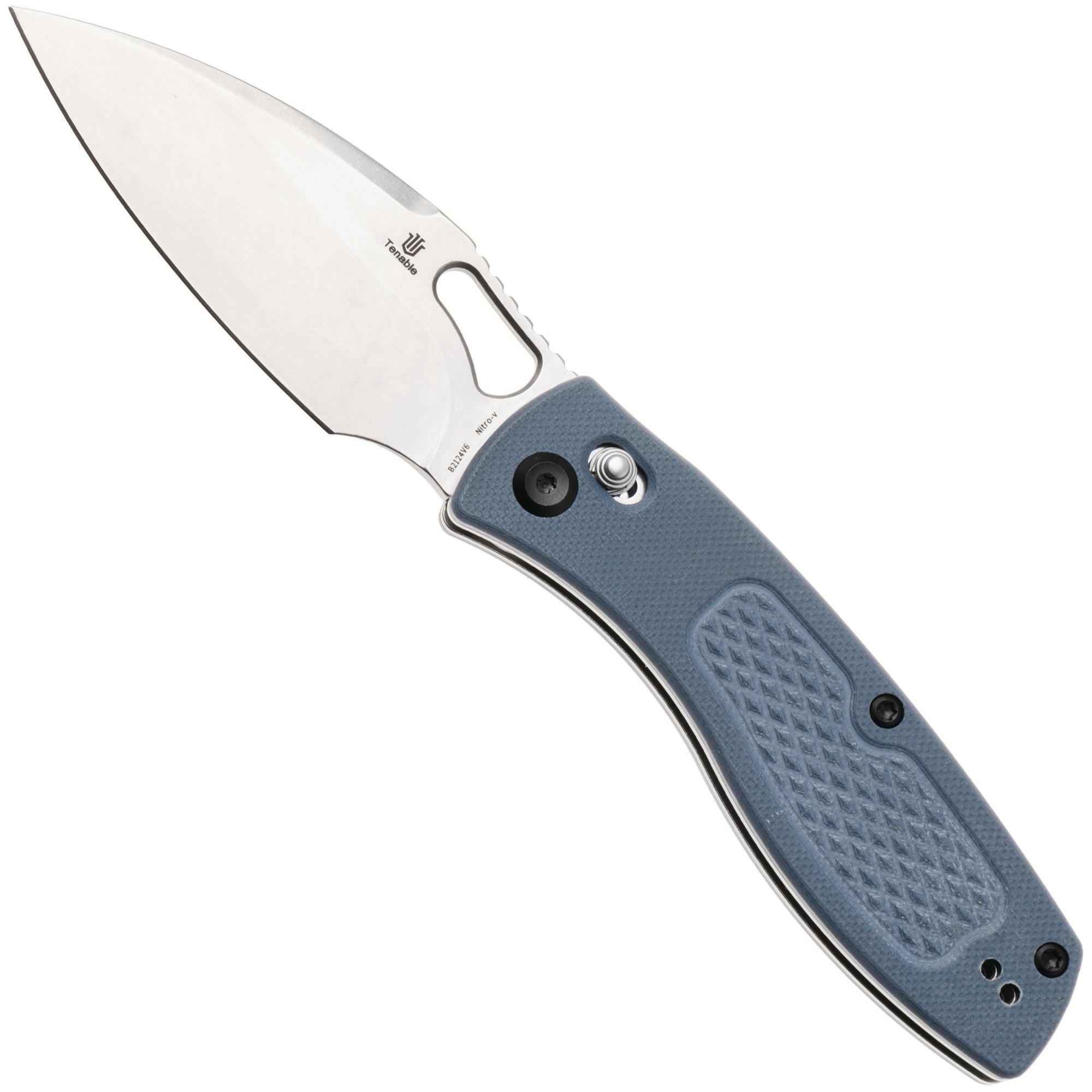 Tenable Knives Heron B2124V6 Stonewashed Nitro-V, Gray G10, zakmes, Johan Jordaan design