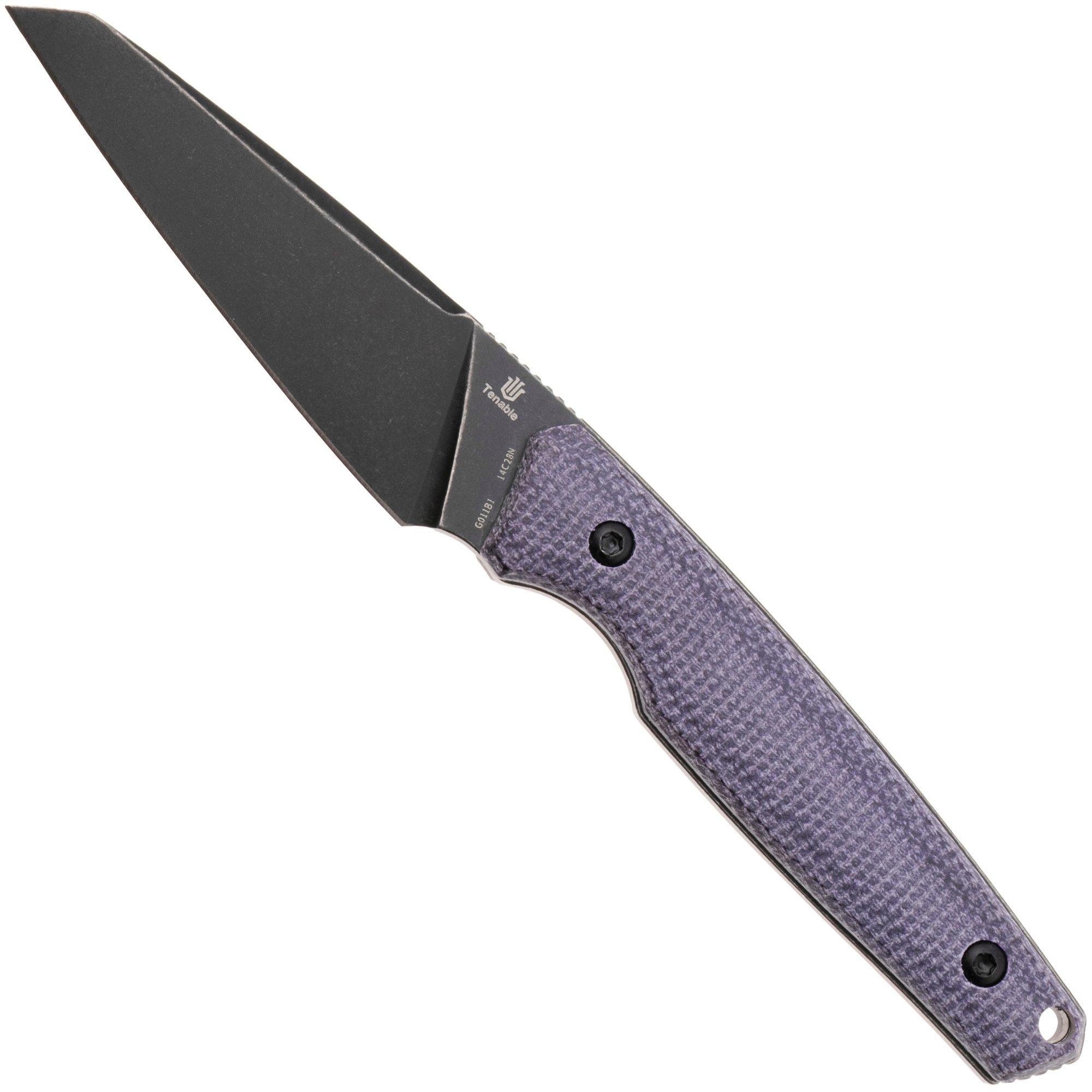 Tenable Knives Parr G011B1 Blackwashed 14C28N, Purple Micarta, vaststaand mes, Jonathan Styles design