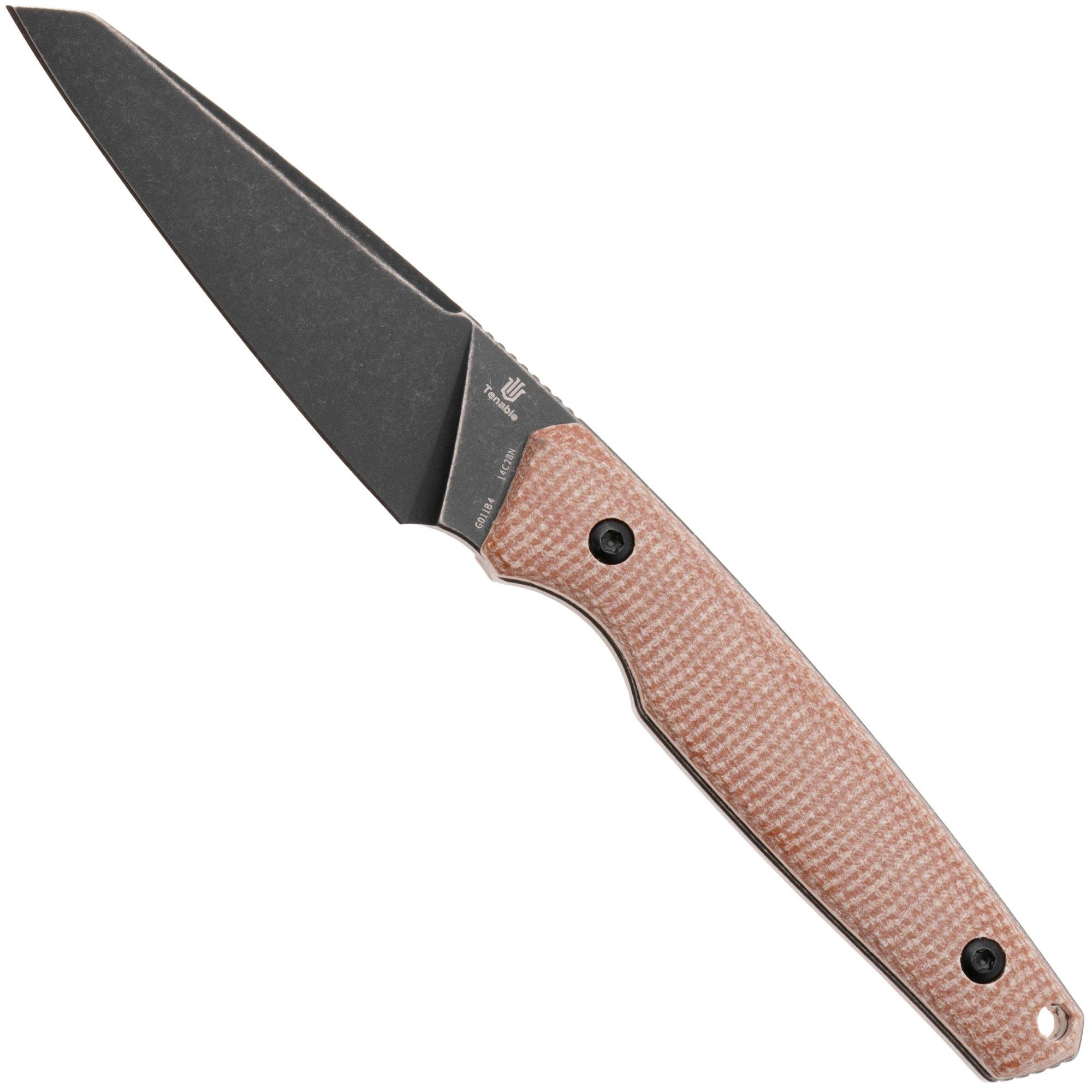 Tenable Knives Parr G011B4 Blackwashed 14C28N, Brown Micarta, cuchillo fijo, Jonathan Styles design