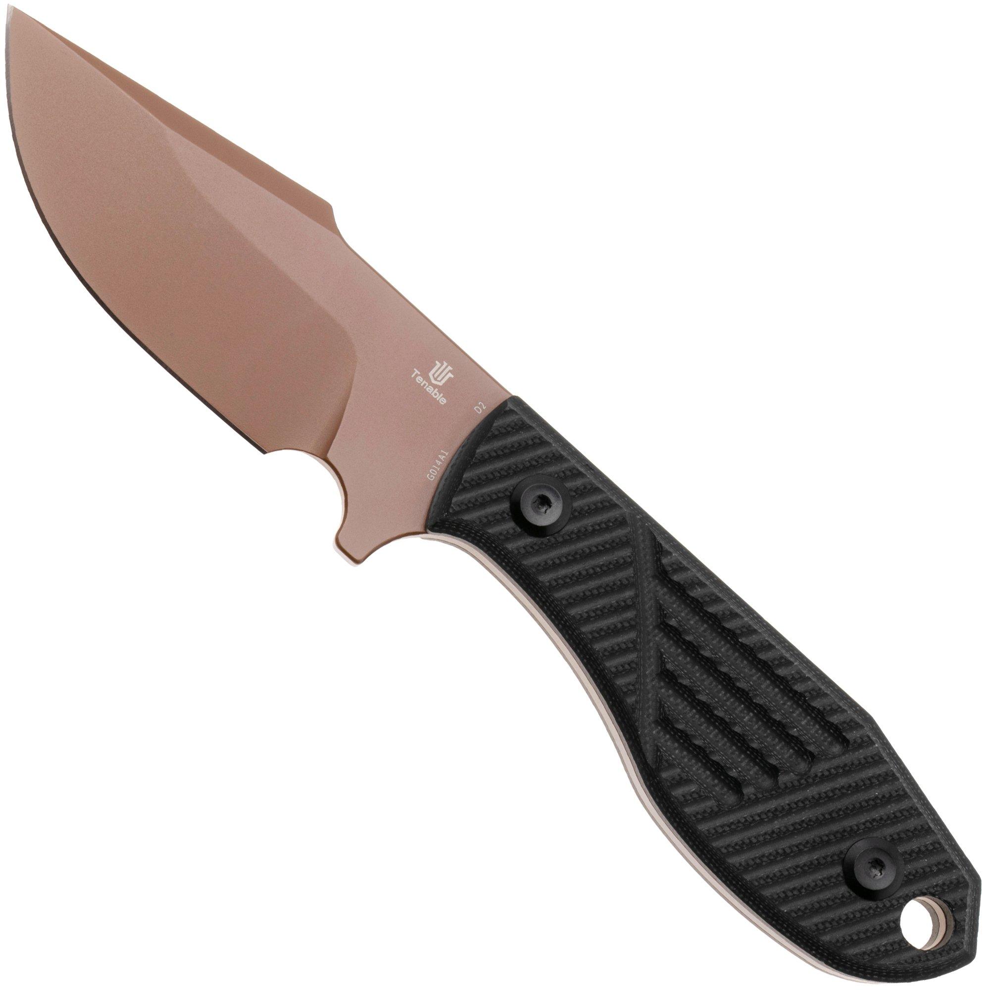 Tenable Knives Tiny Dancer G014A1 Rose Gold Coated D2, Black G10, fixed knife, JB Stout design