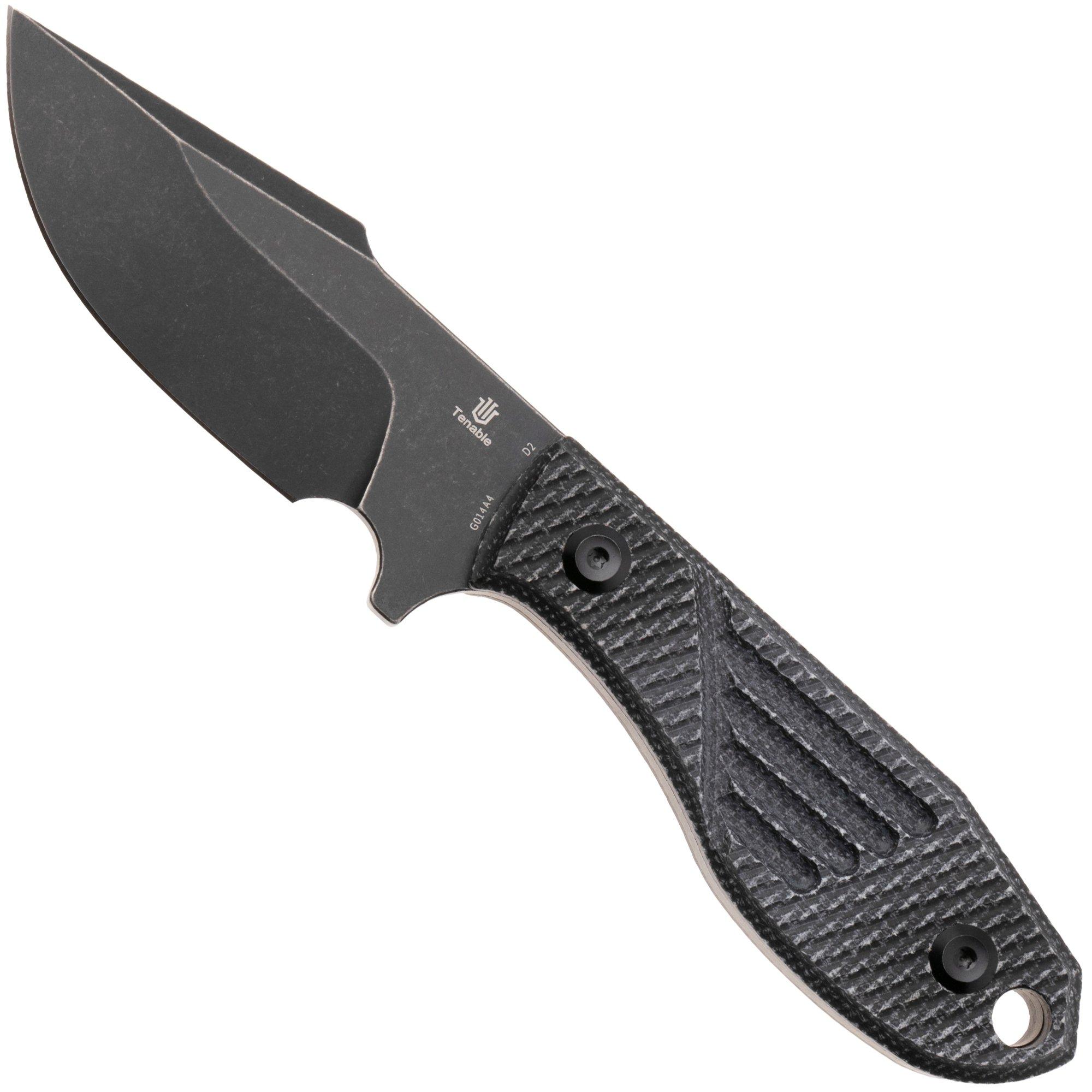 Tenable Knives Tiny Dancer G014A4 Blackwashed D2, Black Micarta, couteau fixe, JB Stout design