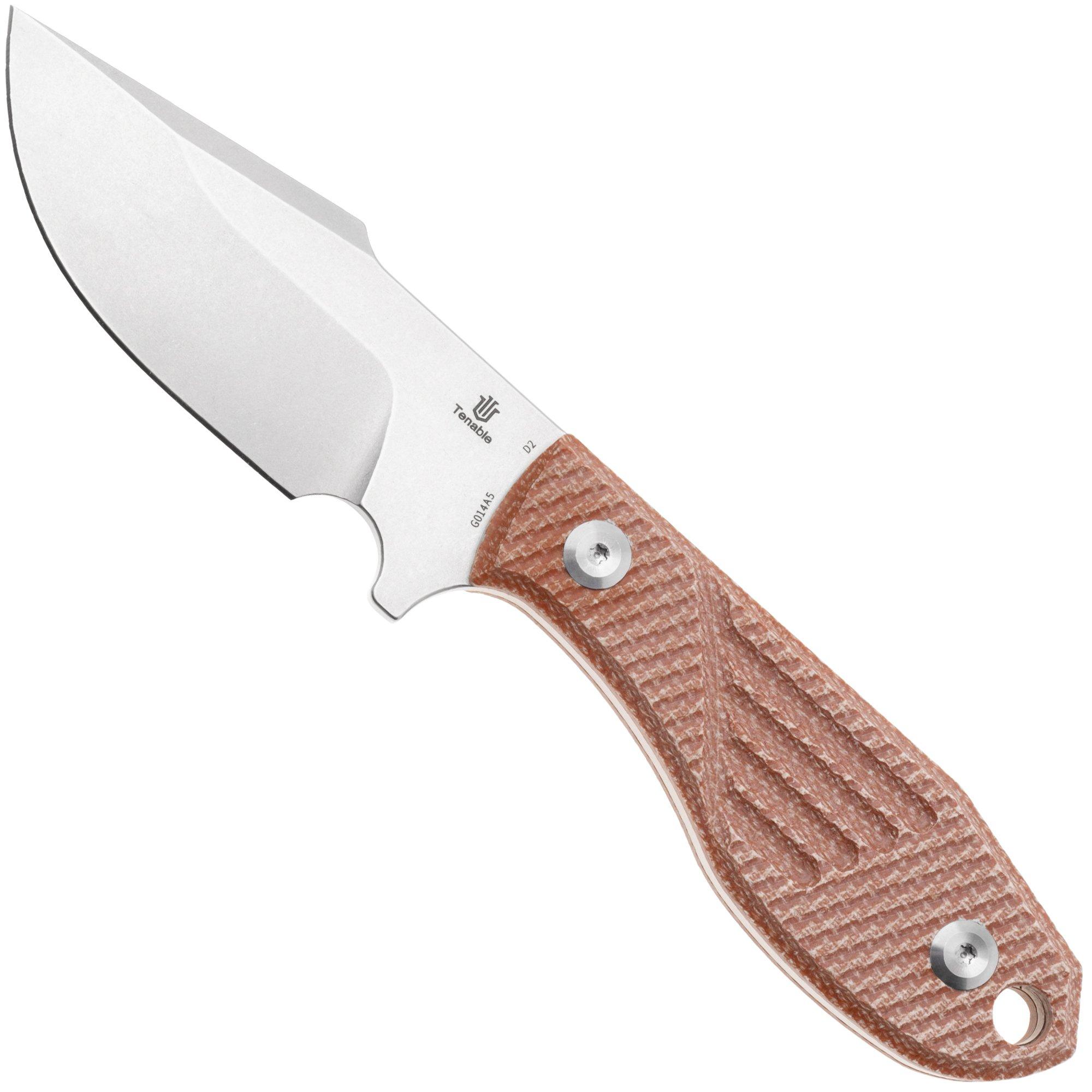 Tenable Knives Tiny Dancer G014A5 Stonewashed D2, Brown Micarta, fixed knife, Jonathan Styles design