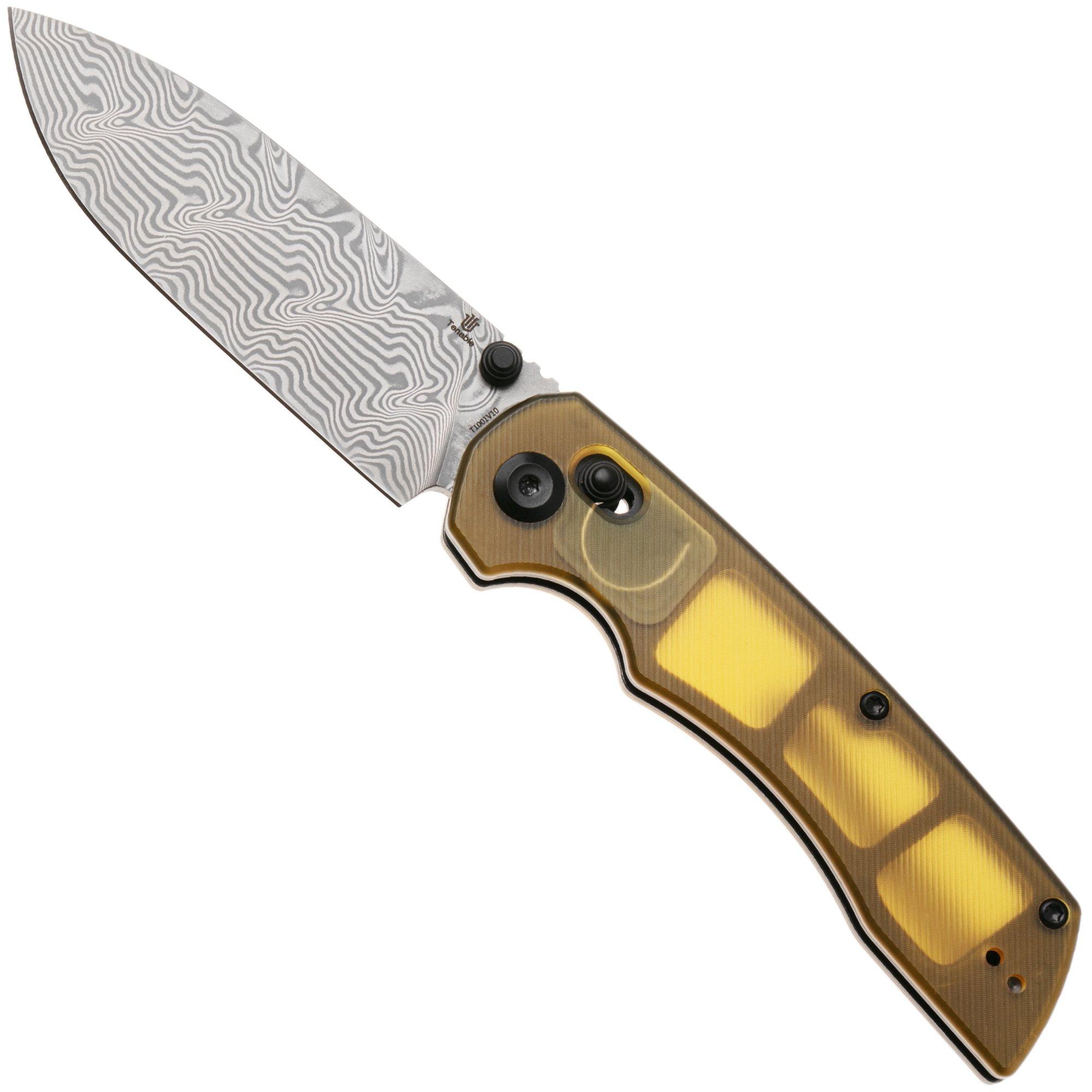 Tenable Knives Kryo T1001V10 Acid Etch Damast, PEI/Ultem, zakmes, Kim Ning design