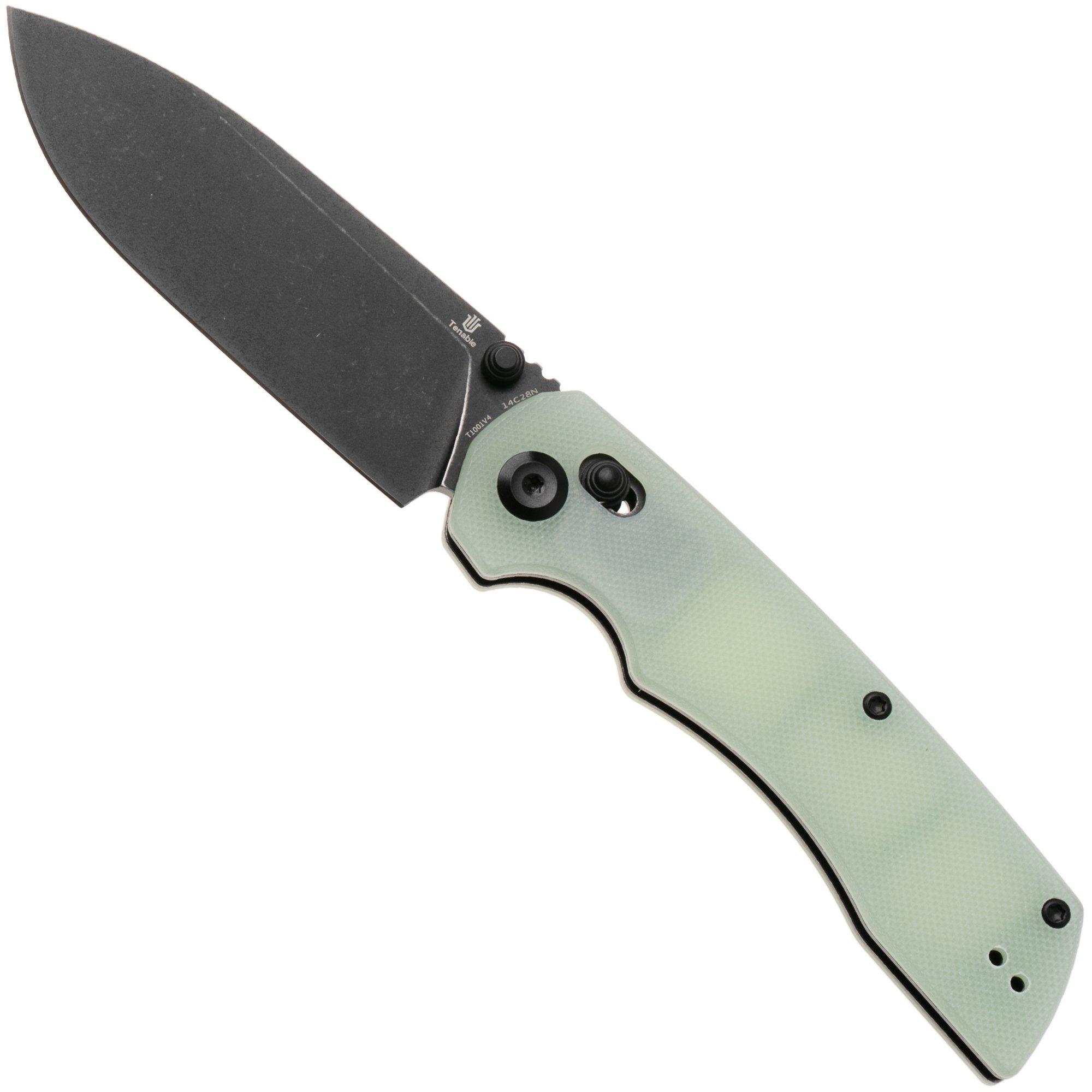 Tenable Knives Kryo T1001V4 Blackwashed 14C28N, Natural Jade G10, zakmes, Kim Ning design