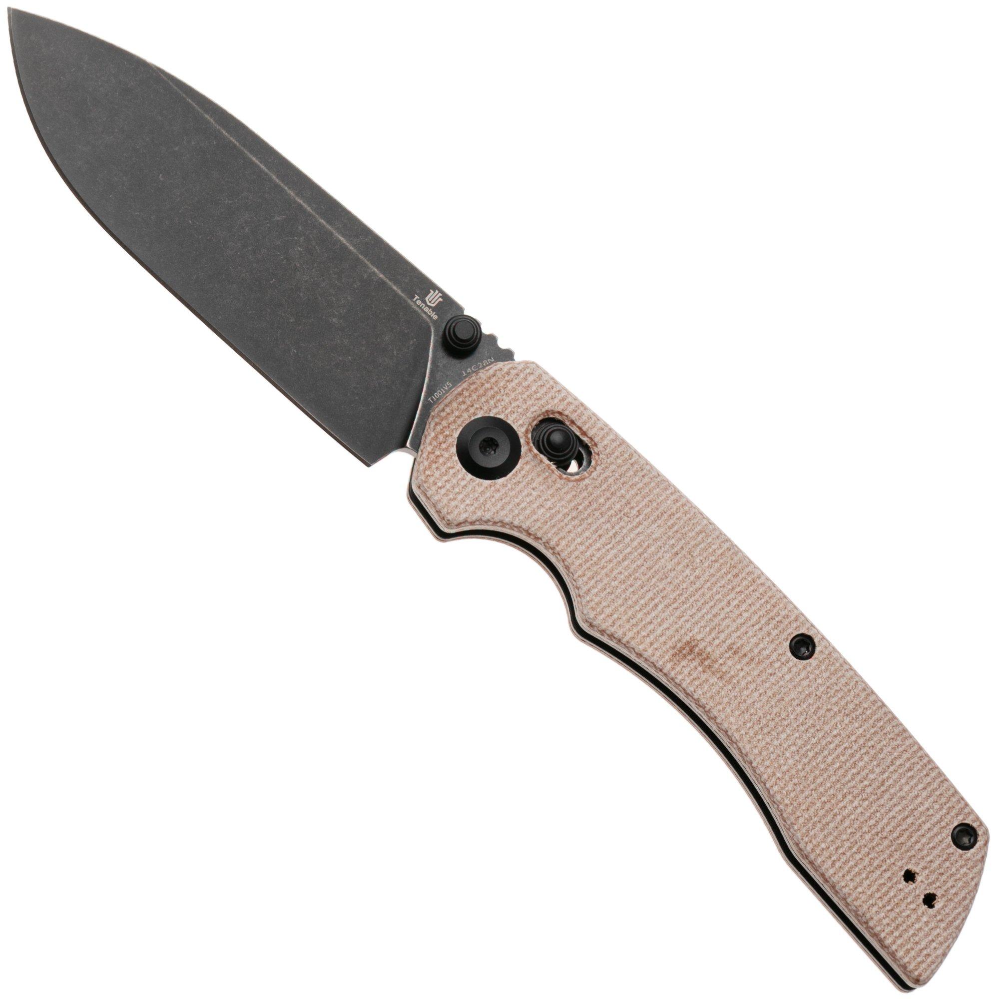 Nóż składany Tenable Knives Kryo T1001V5 Blackwashed 14C28N, Brown Micarta, projekt Kim Ning