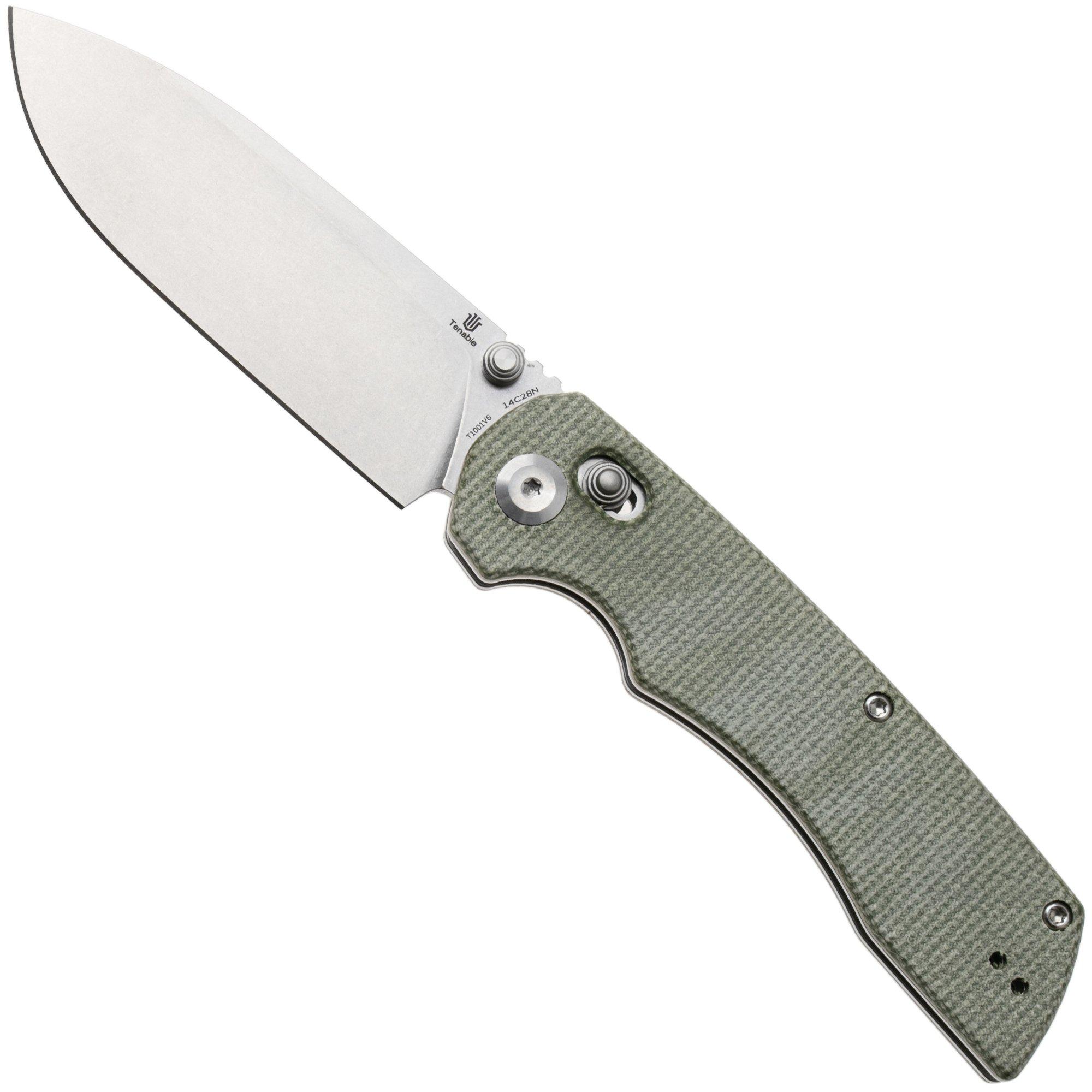 Tenable Knives Kryo T1001V6 Stonewashed 14C28N, Green Micarta, zakmes, Kim Ning design