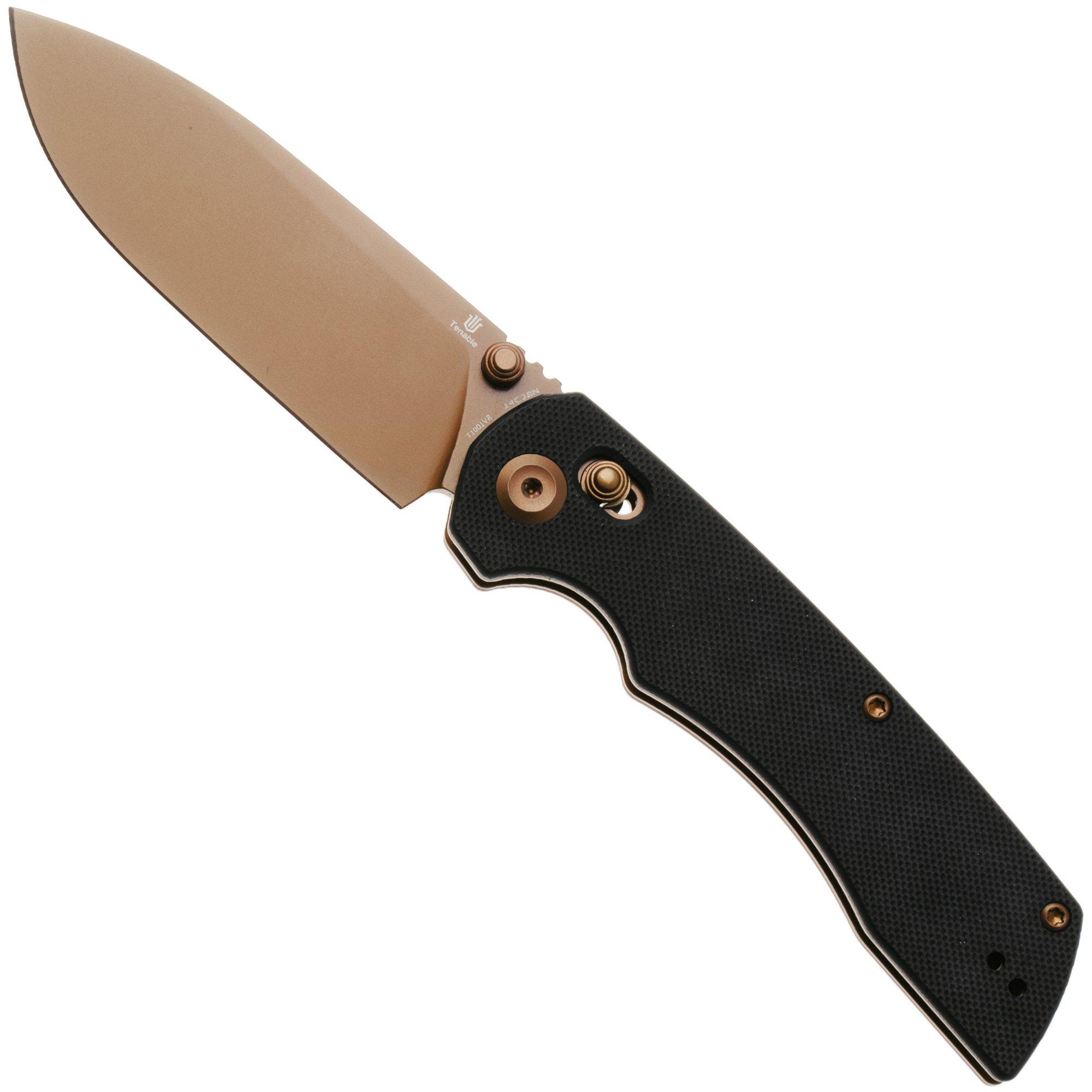Tenable Knives Kryo T1001V8 Rose Gold PVD 14C28N, Black G10, zakmes, Kim Ning design