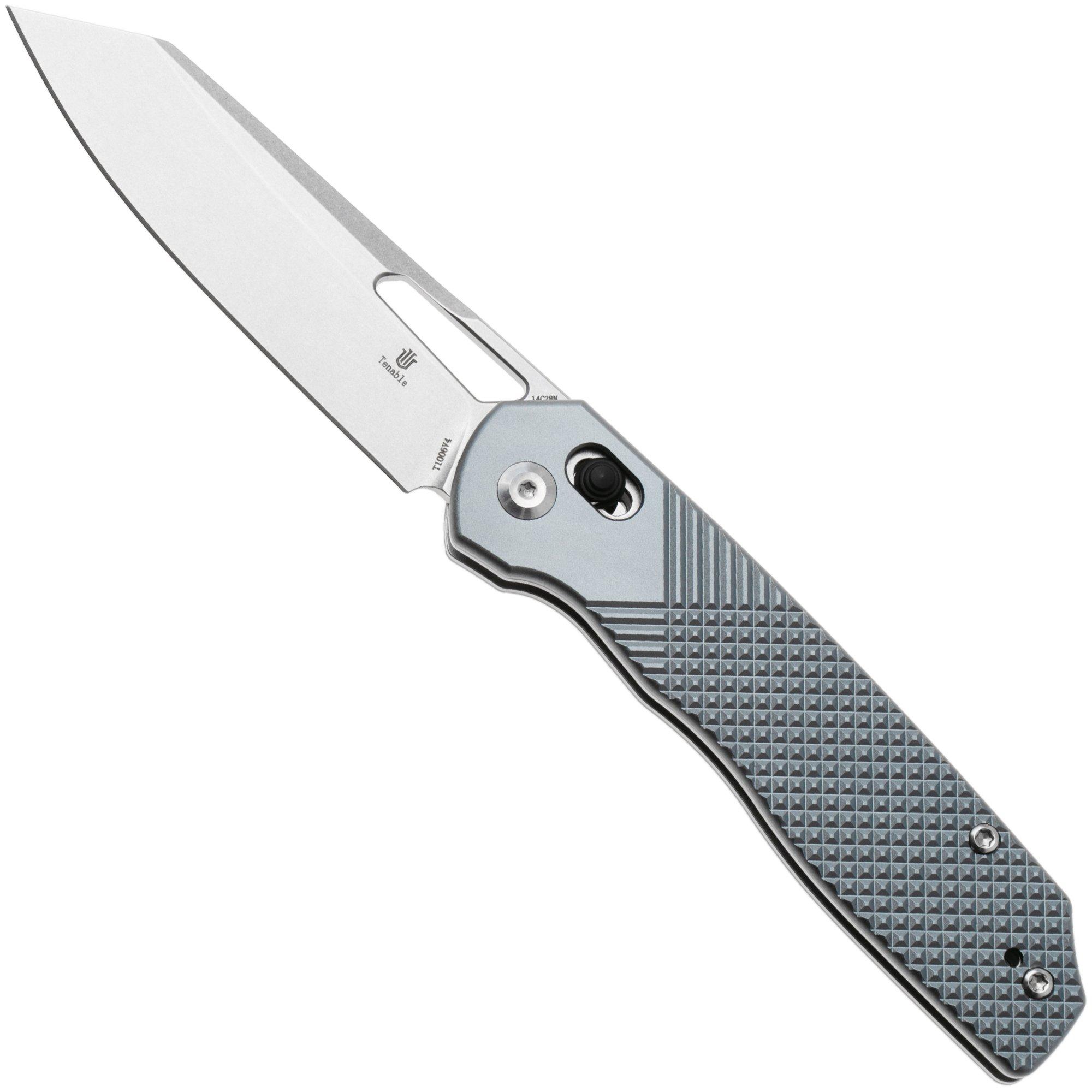 Tenable Knives Shard T1006V4 Stonewashed 14C28N, Gray Aluminum, zakmes, Kim Ning design