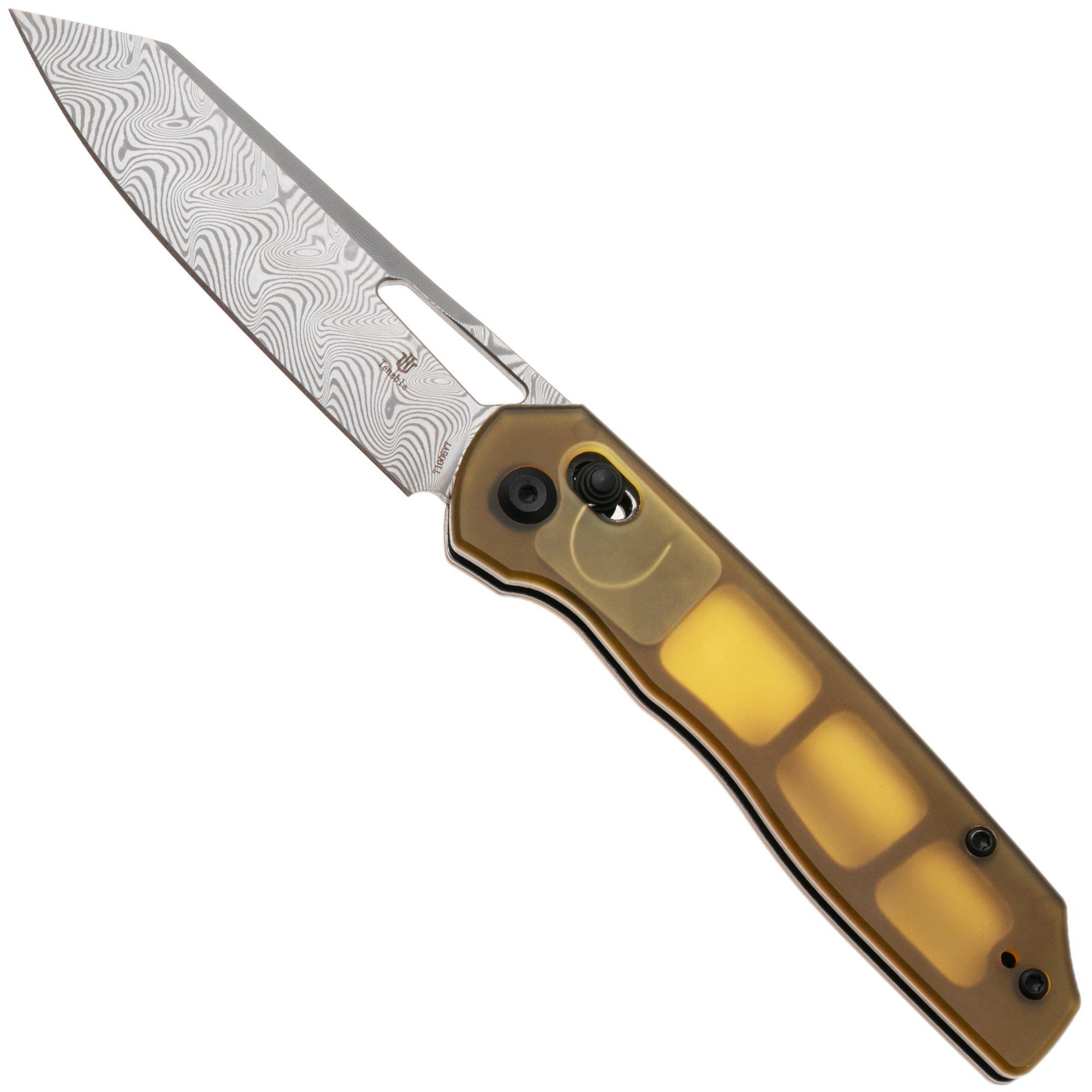 Tenable Knives Shard T1006V7 Acid Etch Damascus, Amber PEI/Ultem, zakmes, Kim Ning design