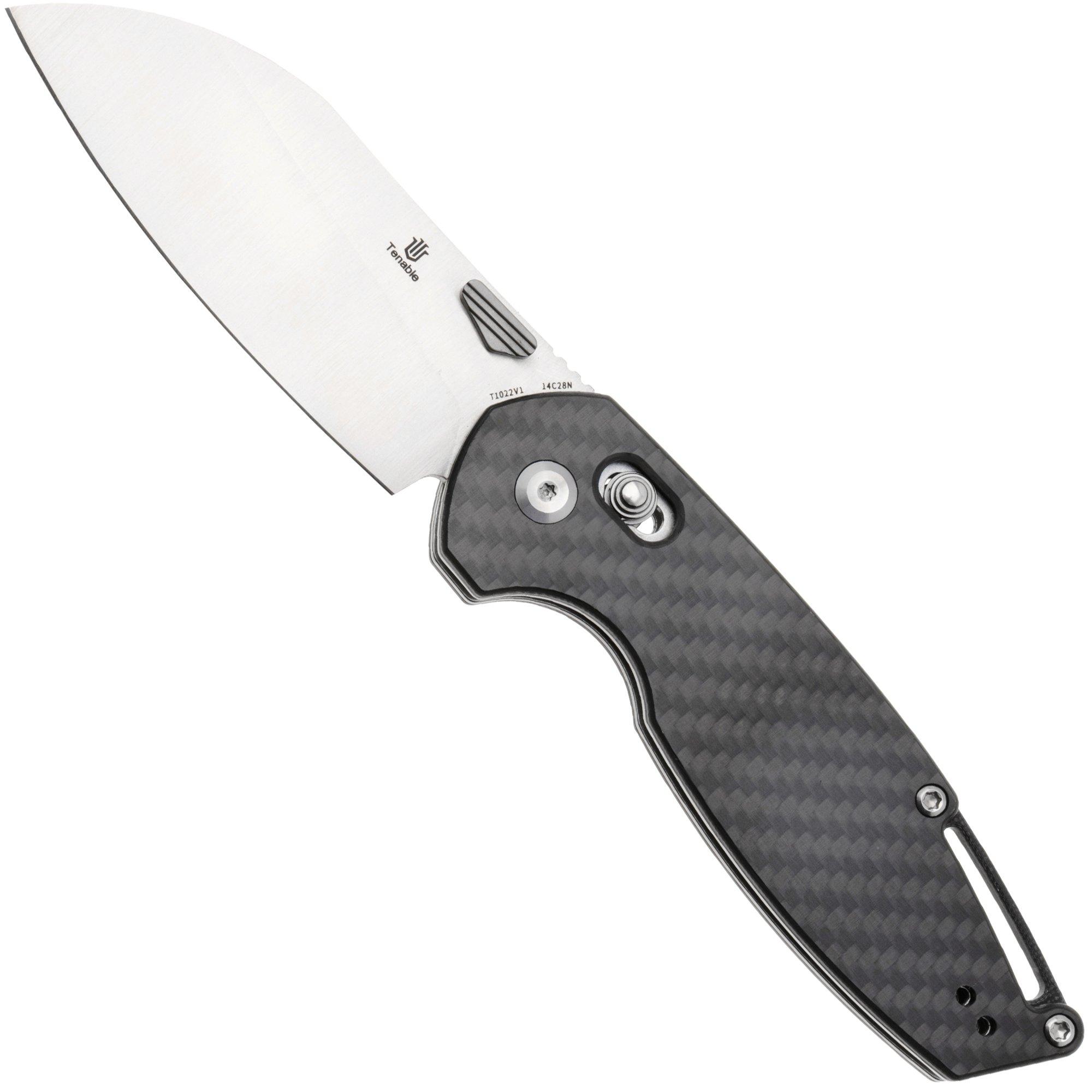 Tenable Knives Model 6 T1022V1 Satin 14C28N, Twill Carbon Fiber, pocket knife, Nick Swan design