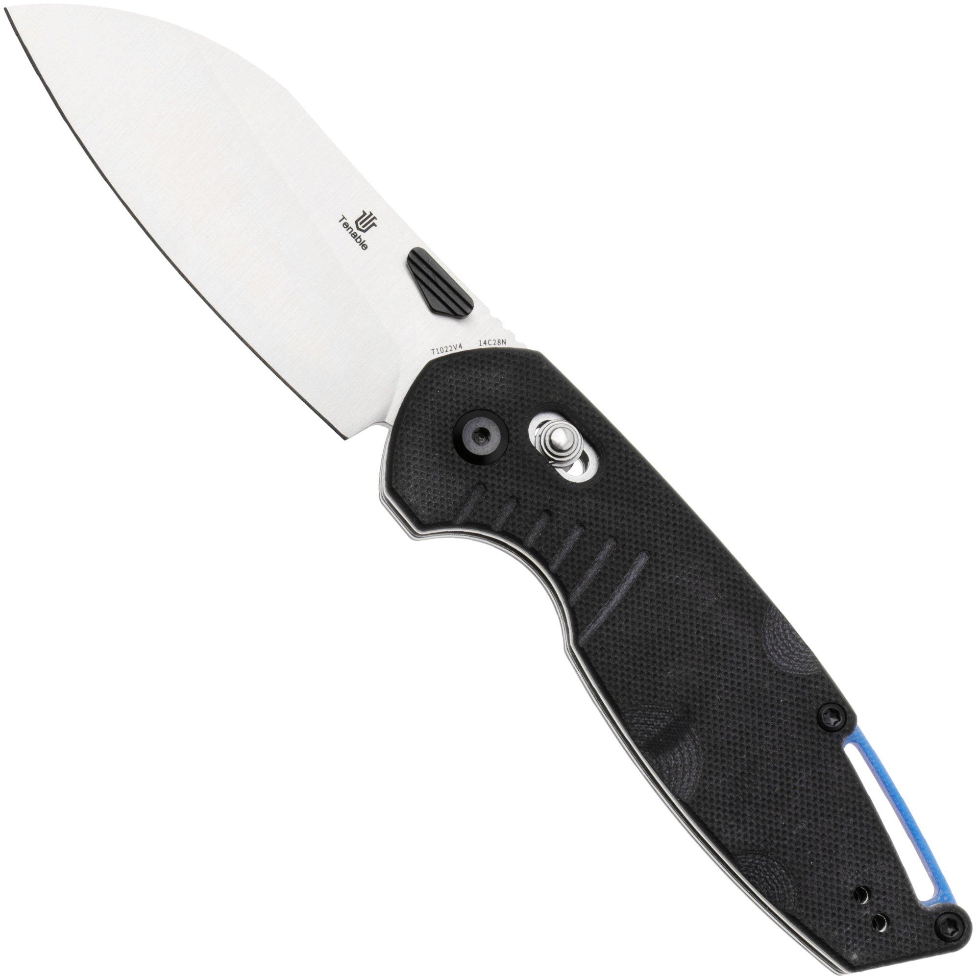 Tenable Knives Model 6 T1022V4 Satin 14C28N, Black G10, pocket knife, Nick Swan design