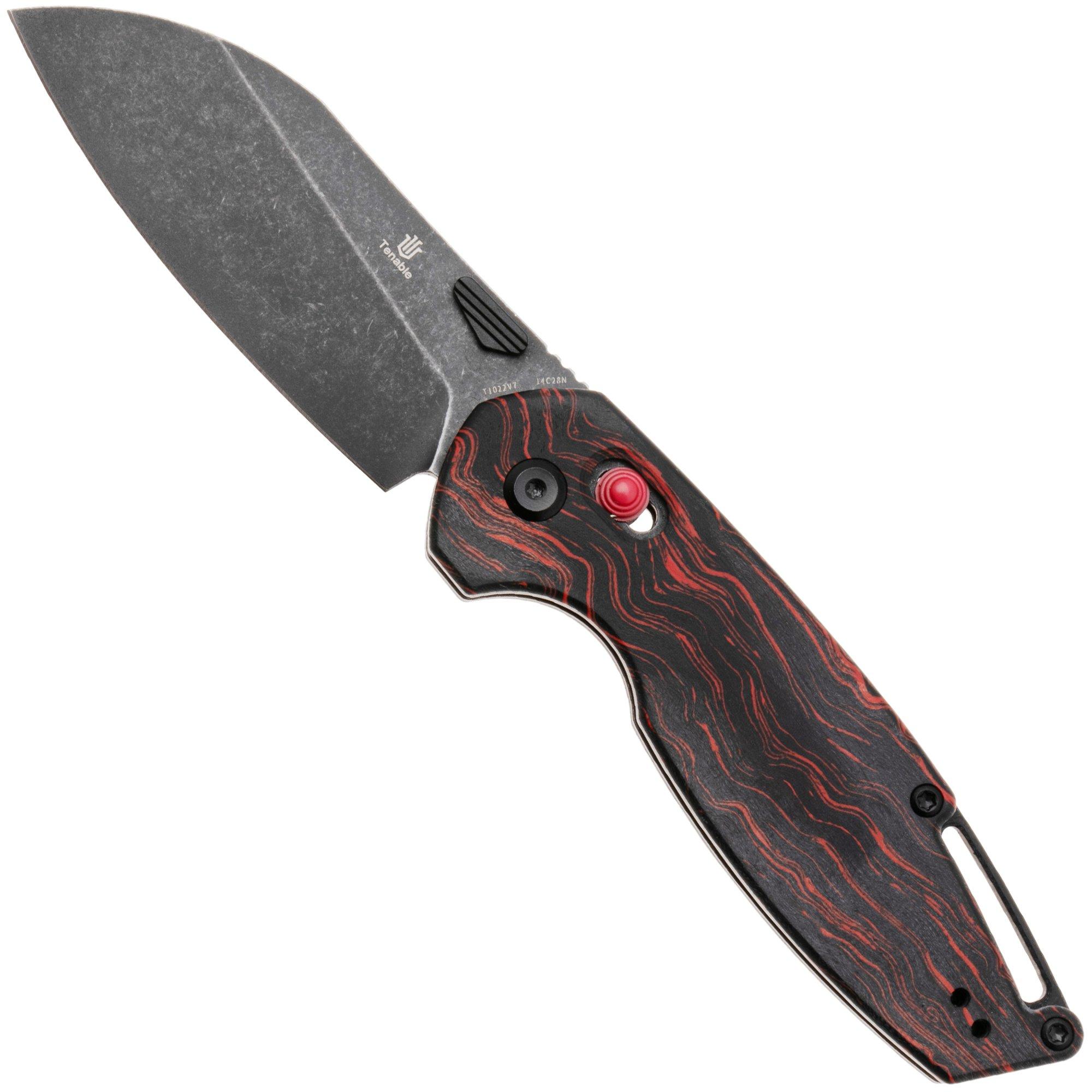 Nóż składany Tenable Knives Model 6 T1022V7 Blackwashed 14C28N, Red Black G-Mascus, projekt Nick Swan