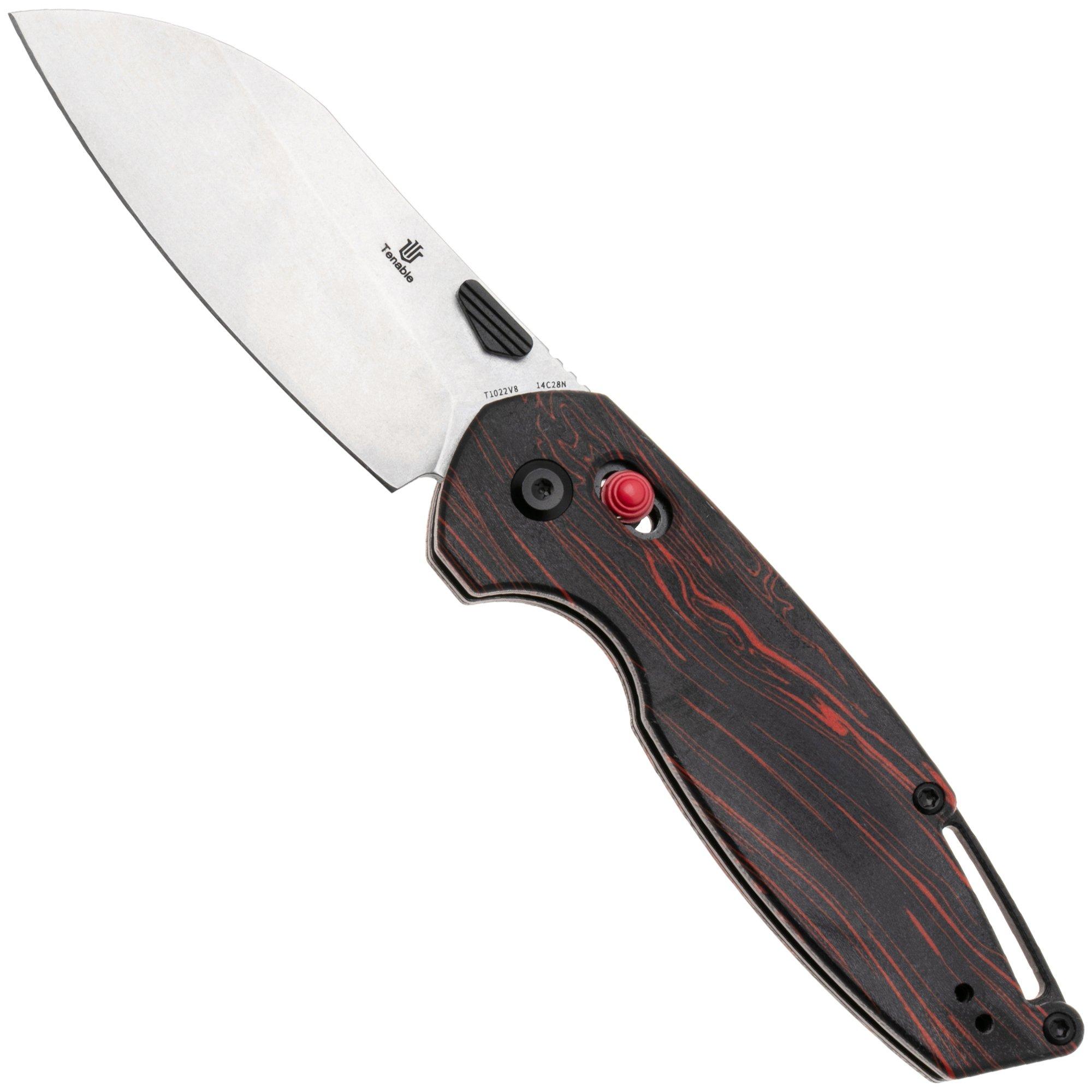 Tenable Knives Model 6 T1022V8 Stonewashed 14C28N, Red Black G-Mascus, pocket knife, Nick Swan design