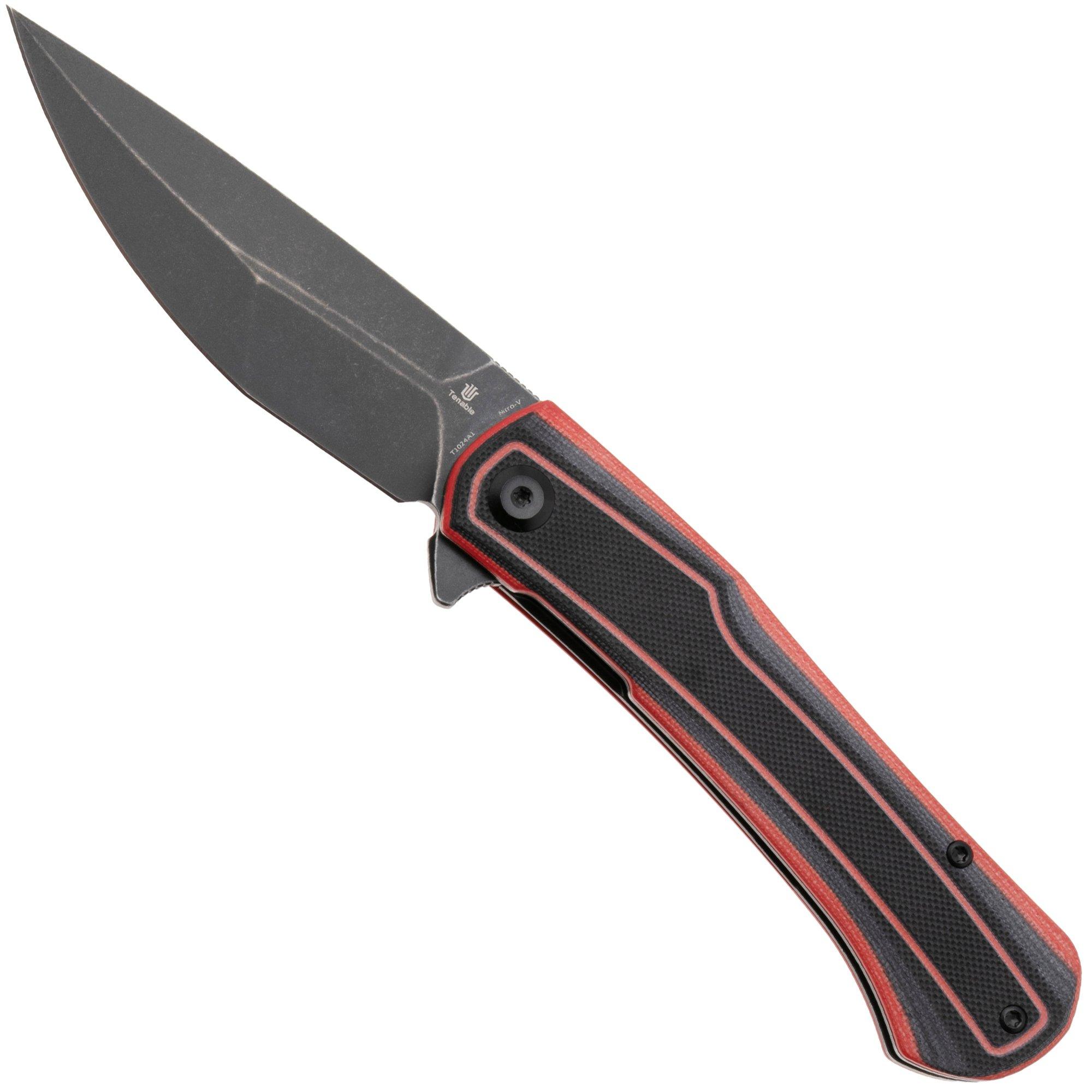 Tenable Knives Kratos T1024A1 Blackwashed Nitro-V, Black Red G10, pocket knife, Ostap Hel design