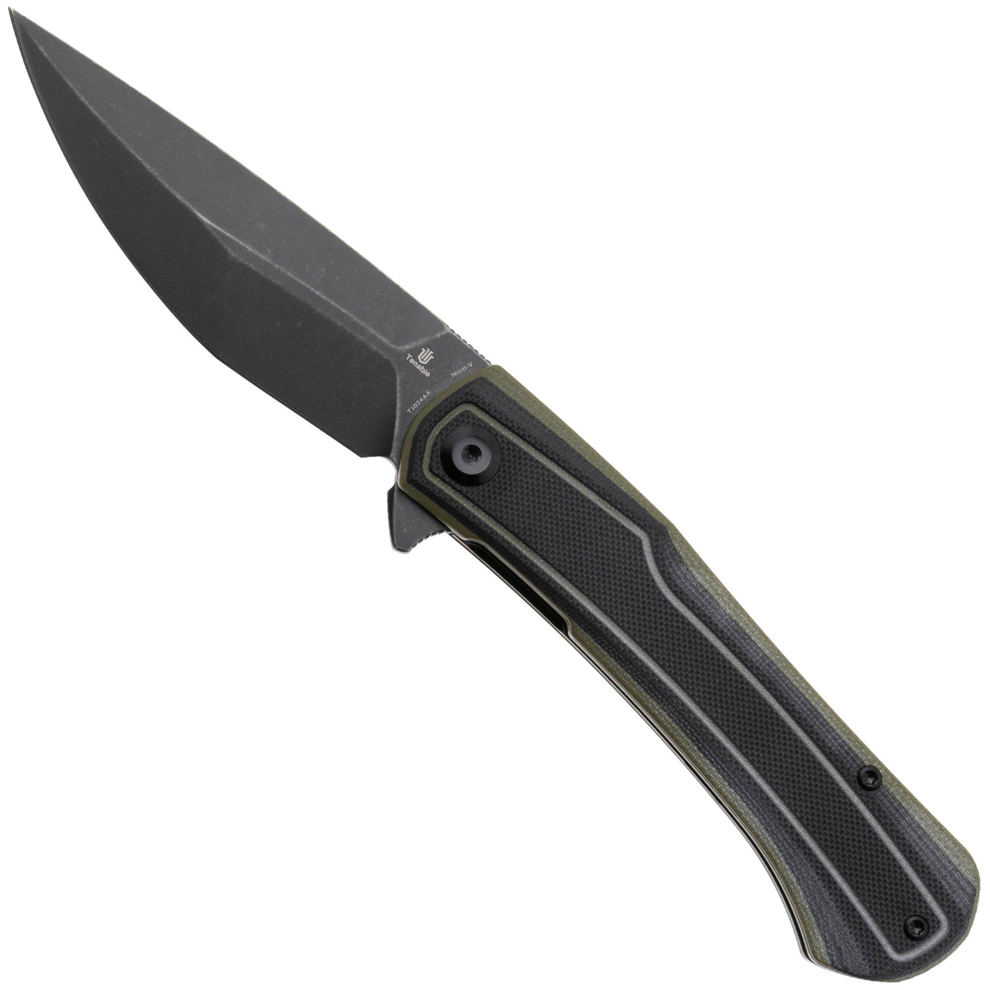 Tenable Knives Kratos T1024A4 Blackwashed Nitro-V, Black Green G10, zakmes, Ostap Hel design