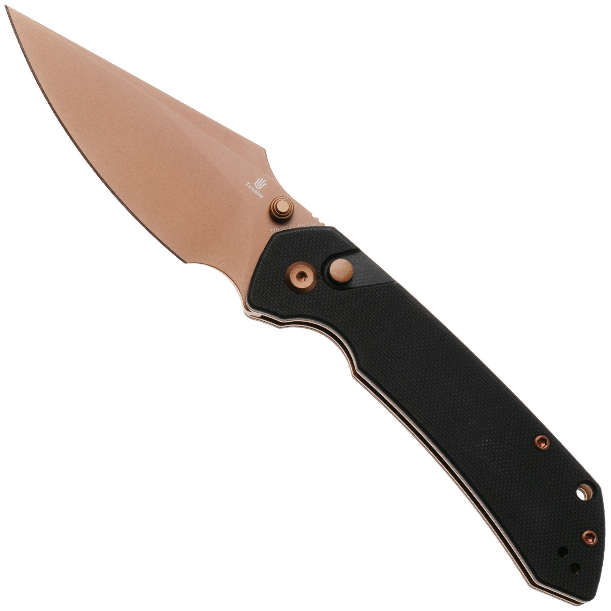Tenable Knives Fenrir T1034F2 Rose Gold PVD 14C28N, Black G10, zakmes, Greg Schob design