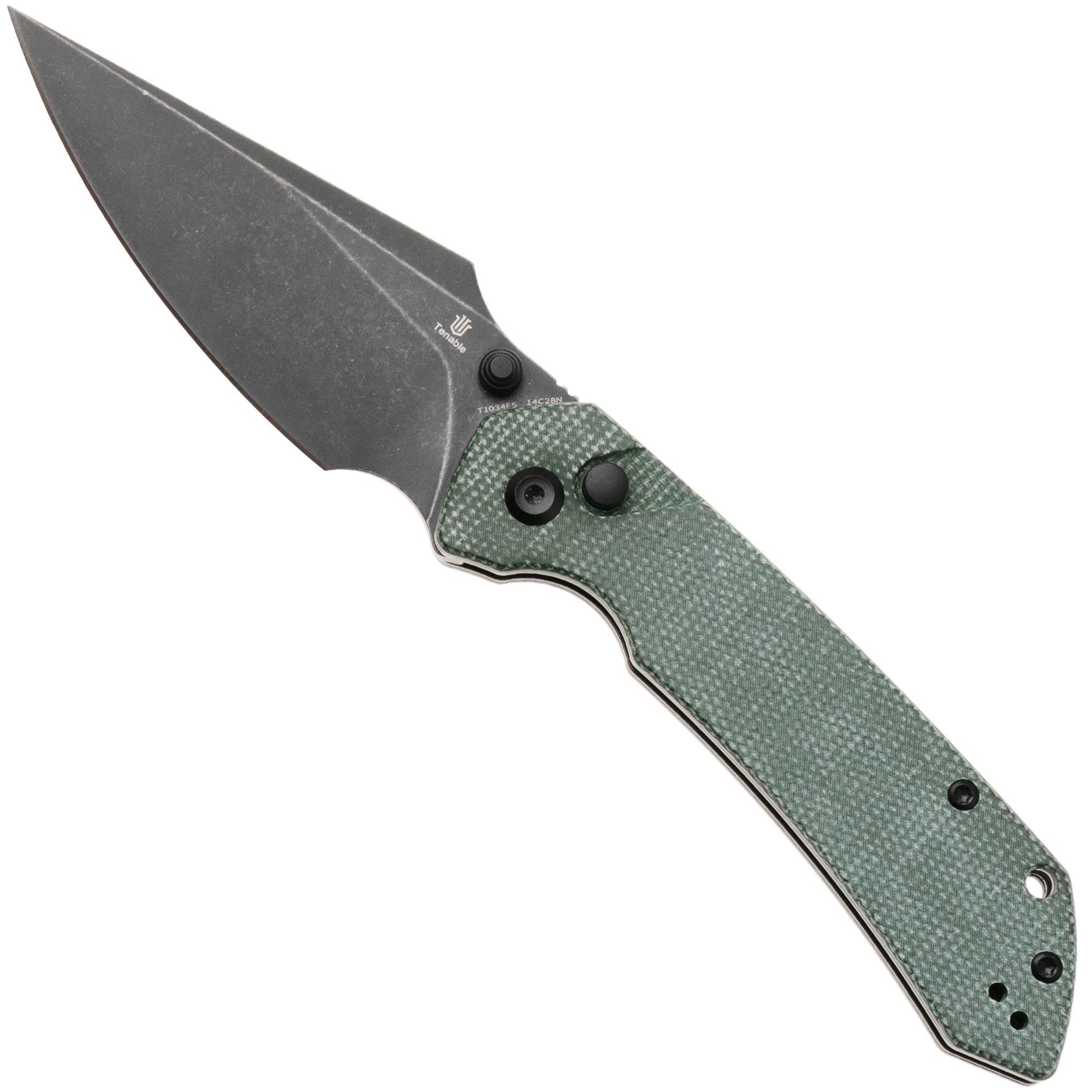 Tenable Knives Fenrir T1034F5 Blackwashed 14C28N, Green Micarta, zakmes, Greg Schob design