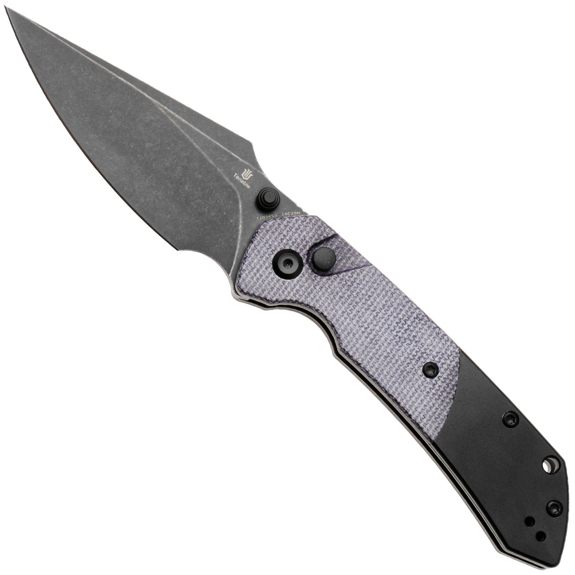 Tenable Knives Fenrir T1034S5 Blackwashed 14C28N, Purple Micarta Black Aluminium, zakmes, Greg Schob design