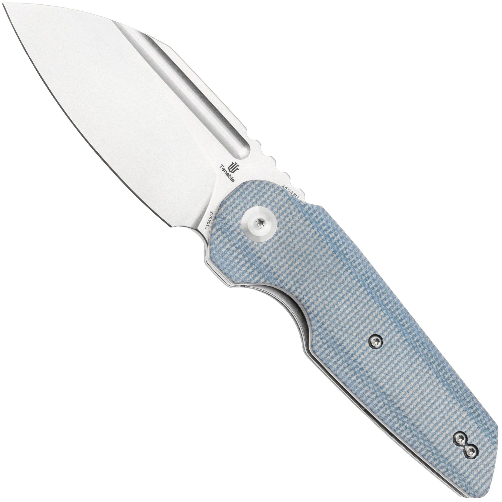 Tenable Knives Rafe L T1048A3 Stonewashed 14C28N, Blue Micarta, pocket knife, 4T5 design