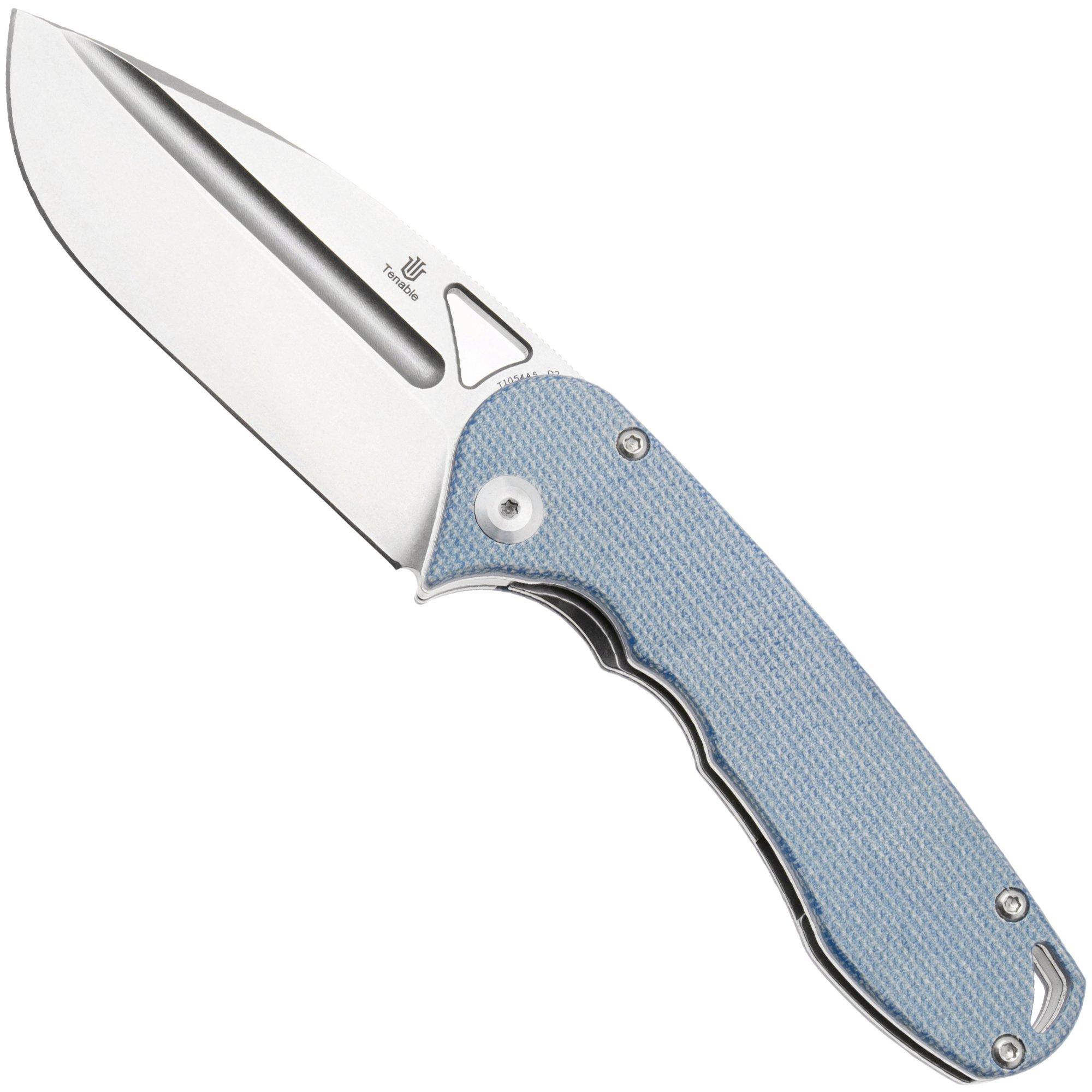 Tenable Knives Bömbur T1054A5 Stonewashed D2, Blue Micarta, navalha, Midgards Messer design