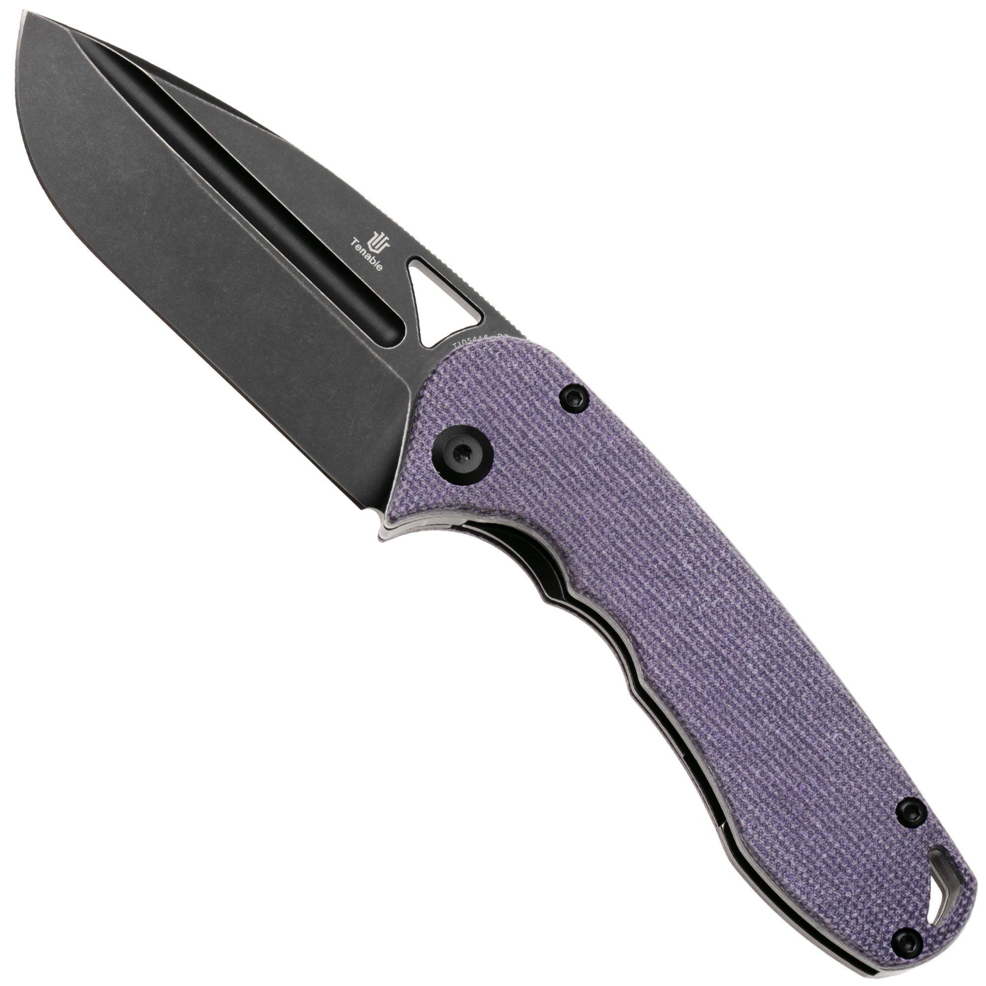 Tenable Knives Bömbur T1054A6 Blackwashed D2, Purple Micarta, zakmes, Midgards Messer design