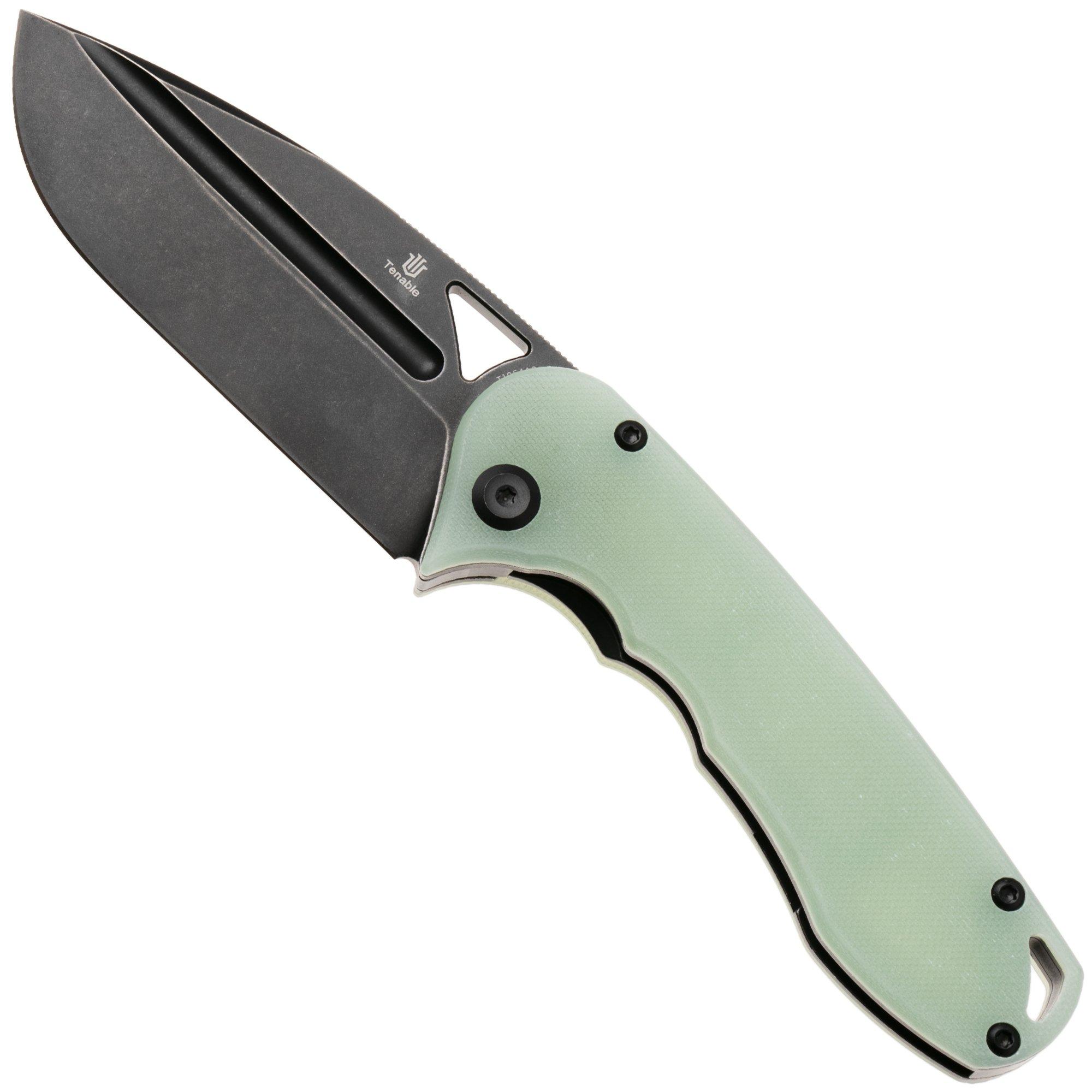 Tenable Knives Bömbur T1054A8 Blackwashed D2, Natural Jade G10, zakmes, Midgards Messer design