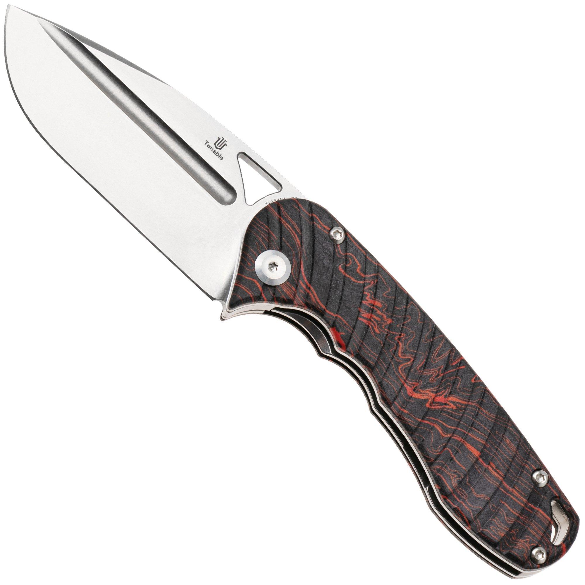 Tenable Knives Bömbur T1054C1 Stonewashed D2, Red Black G-Mascus, zakmes, Midgards Messer design