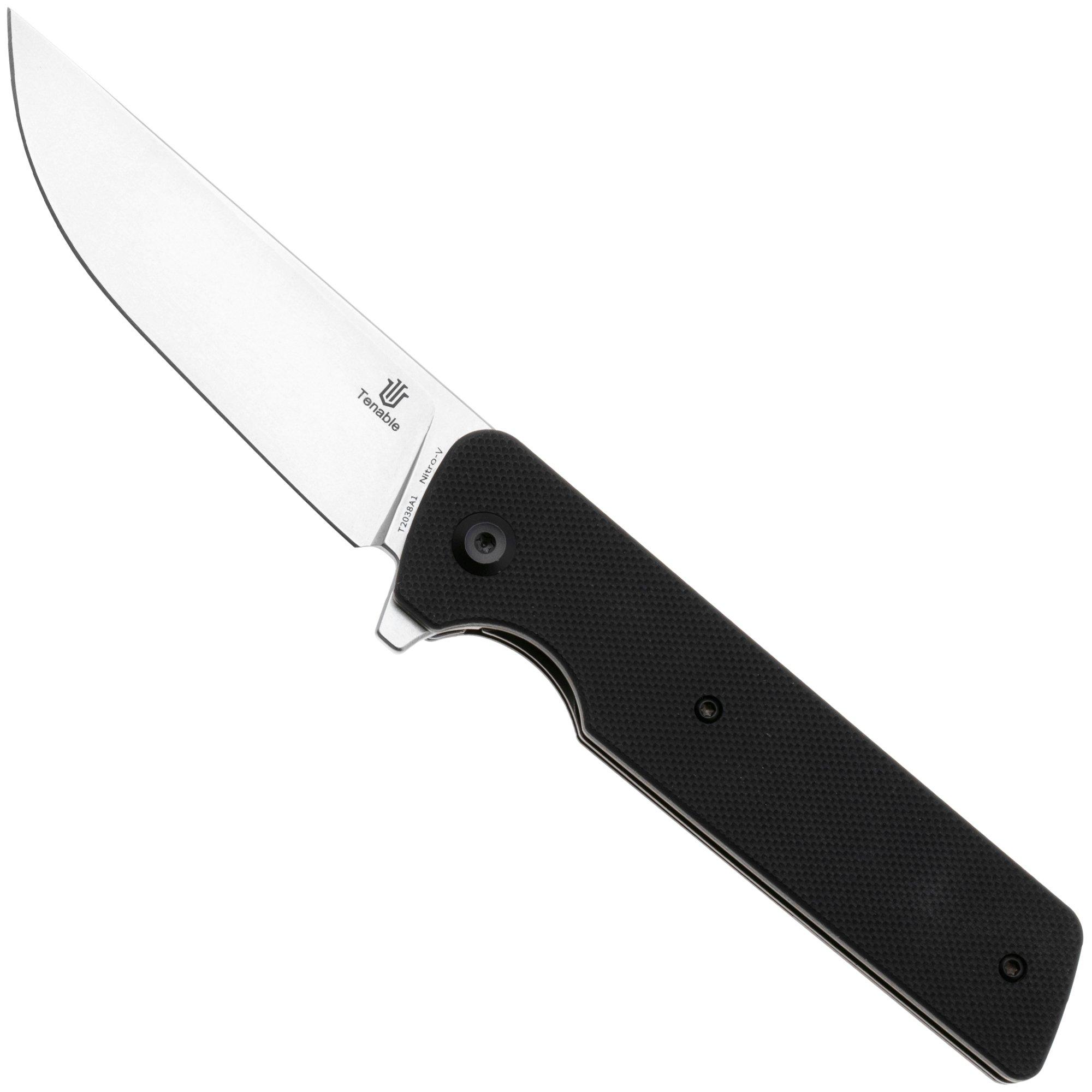 Tenable Knives Anomaly T2038A1 Stonewashed Nitro-V, Black G10, pocket knife, Pinkerton Knives design