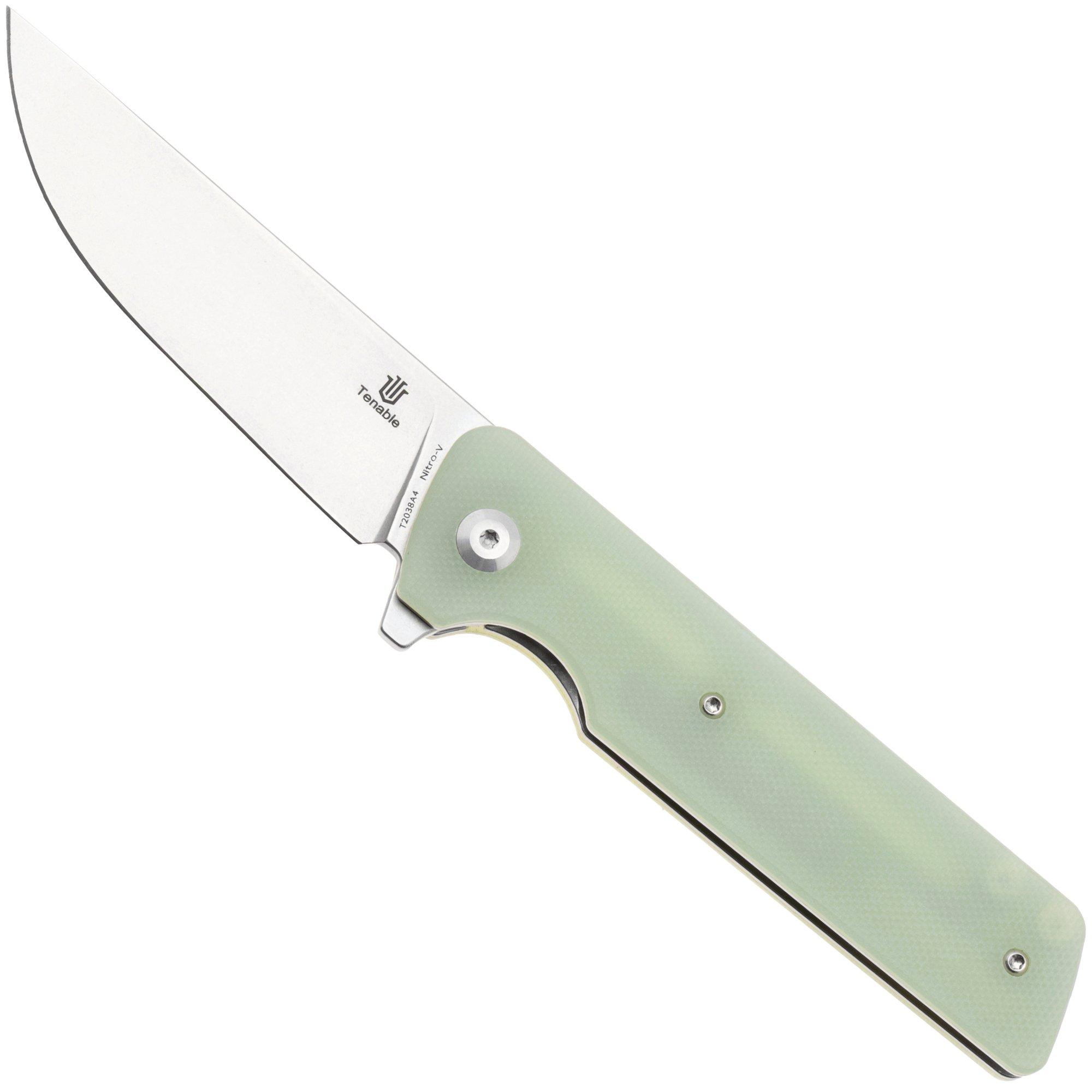 Tenable Knives Anomaly T2038A4 Stonewashed Nitro-V, Jade G10, pocket knife, Pinkerton Knives design
