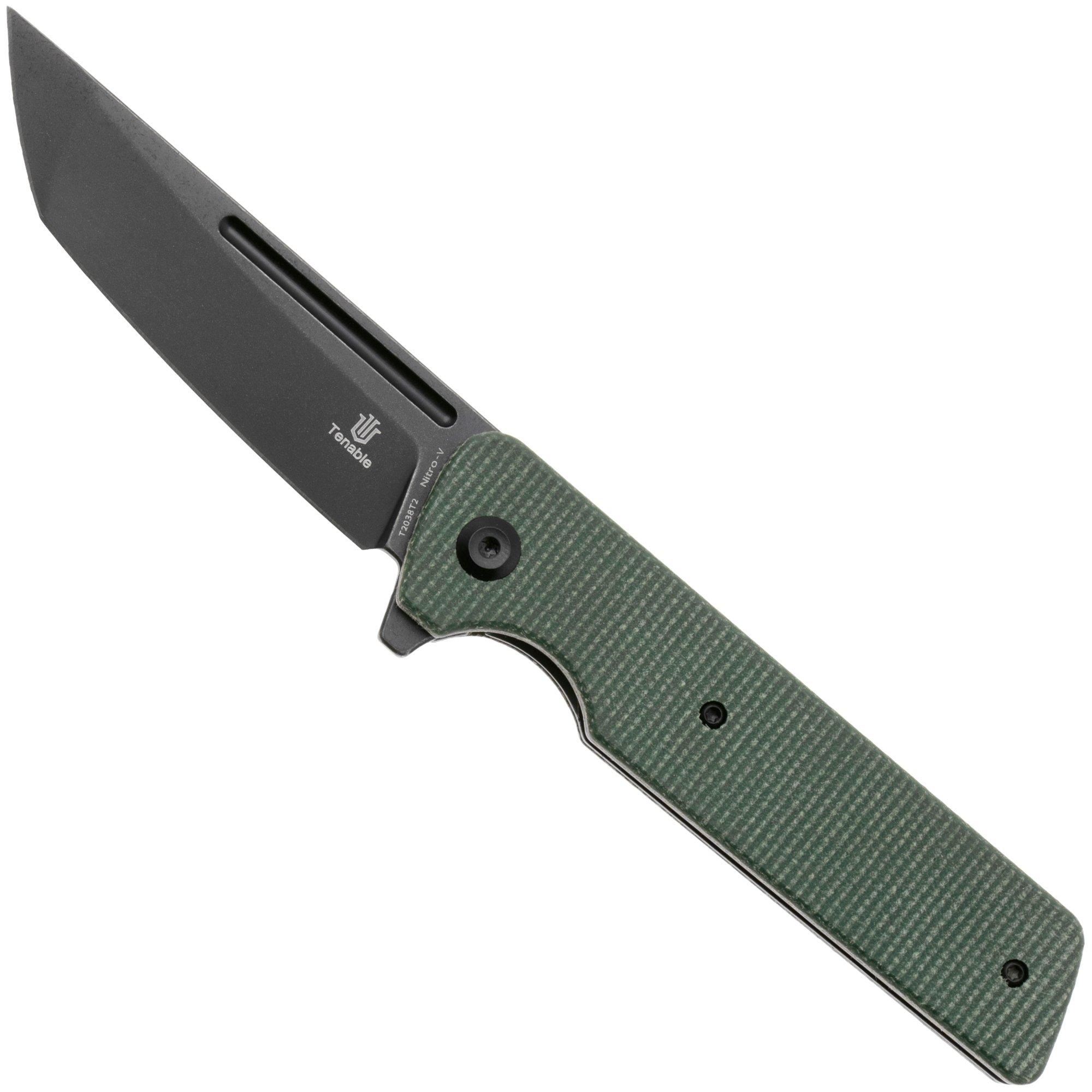 Nóż składany Tenable Knives Anomaly T2038T2 Blackwashed Nitro-V, Green Micarta, projekt Pinkerton Knives