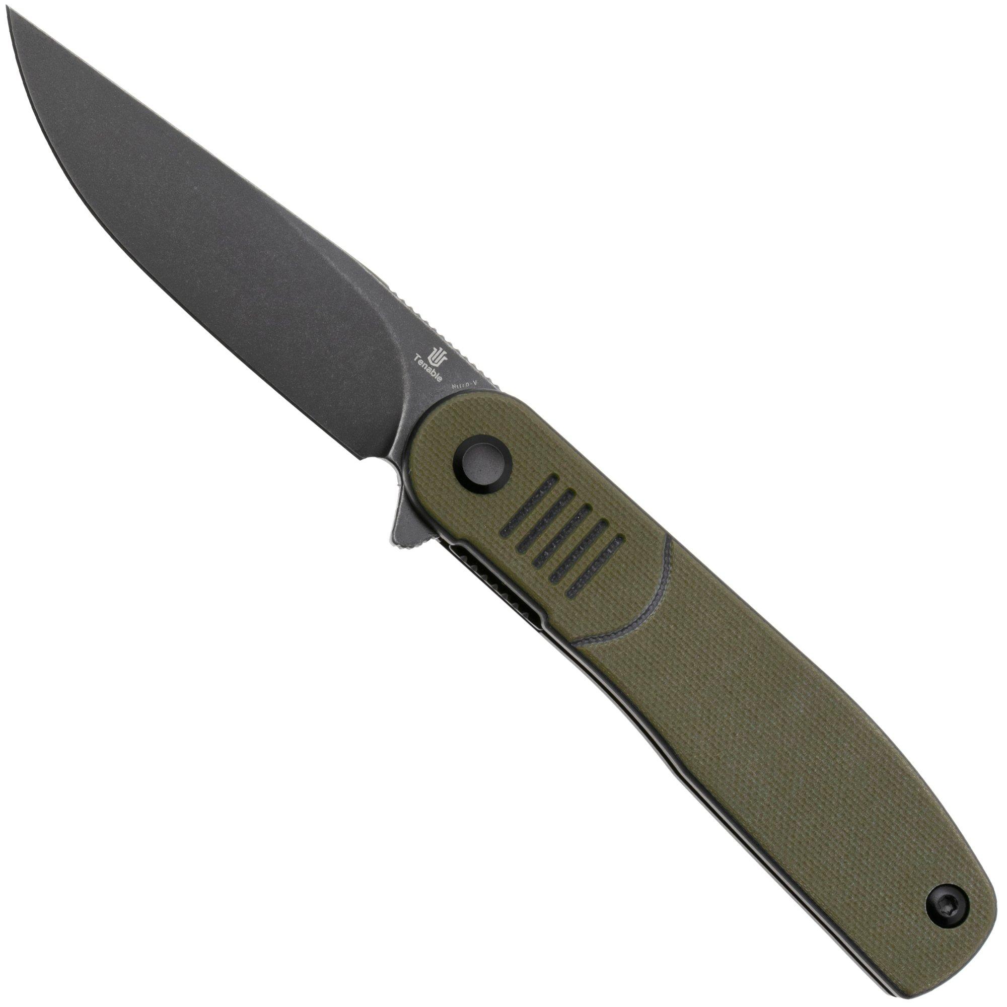 Tenable Knives Einar T2072A1 Blackwashed Nitro-V, Olive Green Black G10, pocket knife, Justin Lundquist design